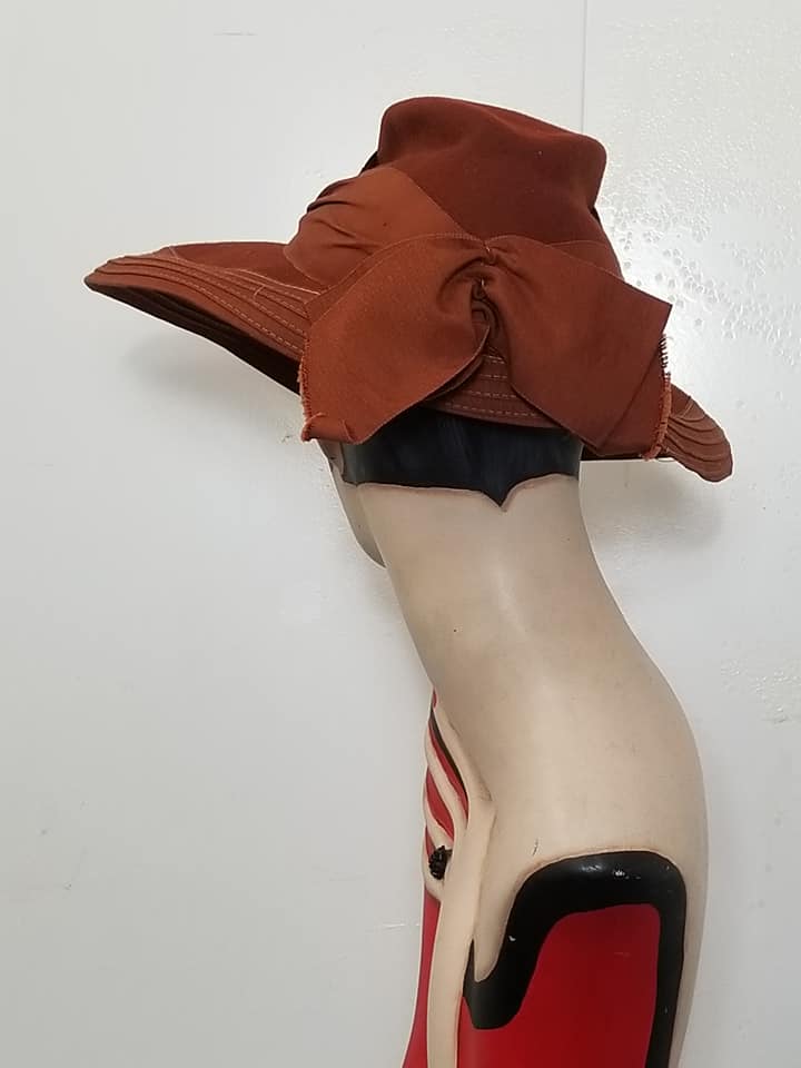 SOLD! 1940's Rust Brown Wide Brim High Crown Hat