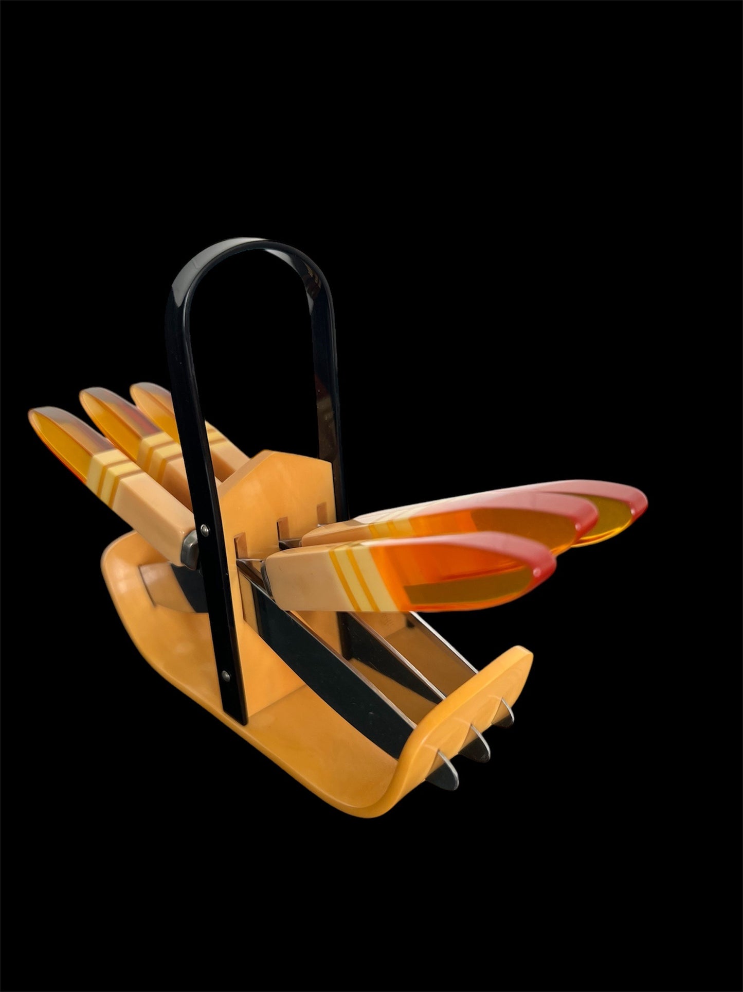 SOLD! 1920 1930 Vintage Antique ART DECO Two Tone Bakelite Fruit Knife Set & Stand