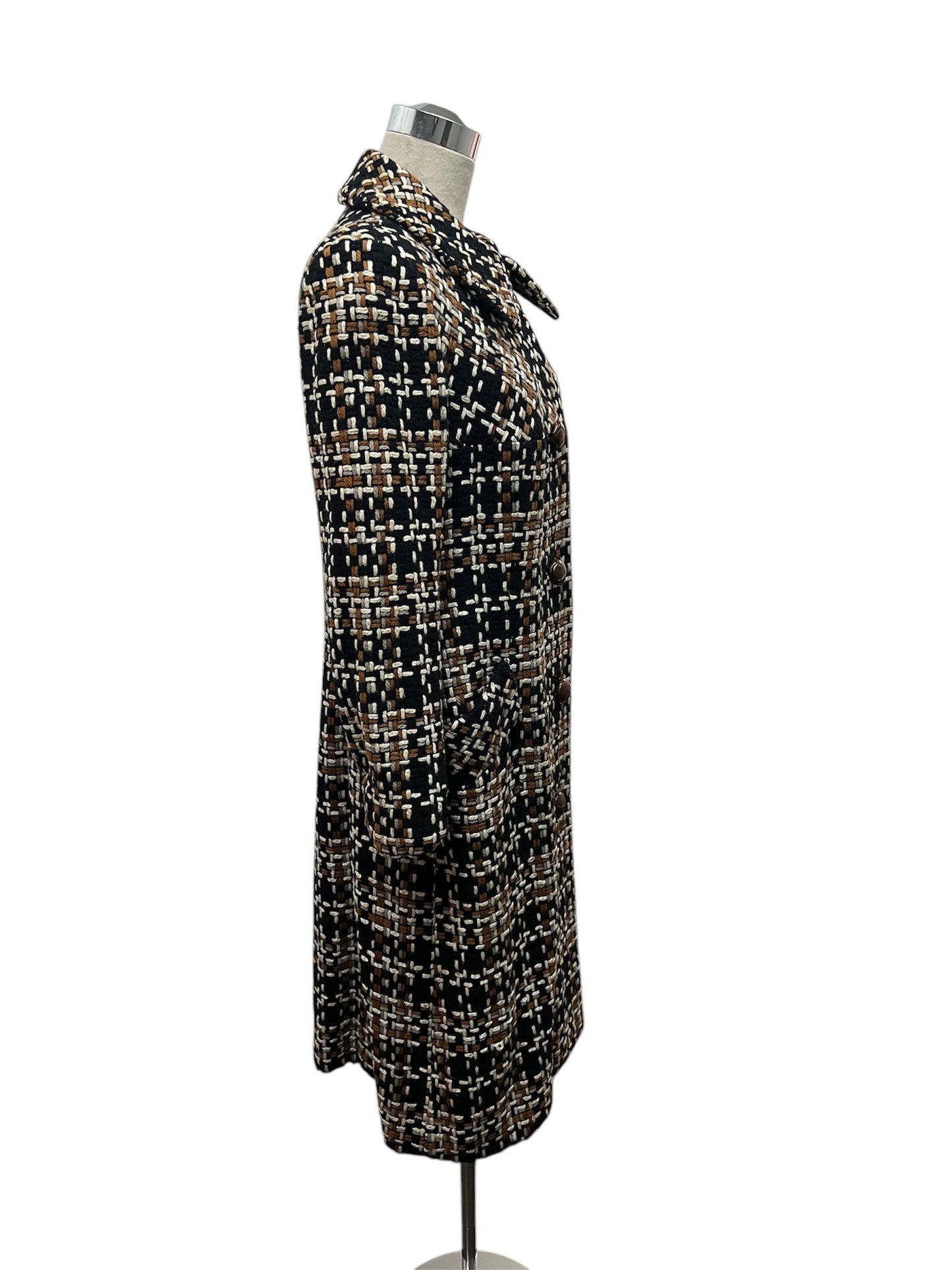 1960 1970 Vintage Black Brown White Wool Coat Perfect