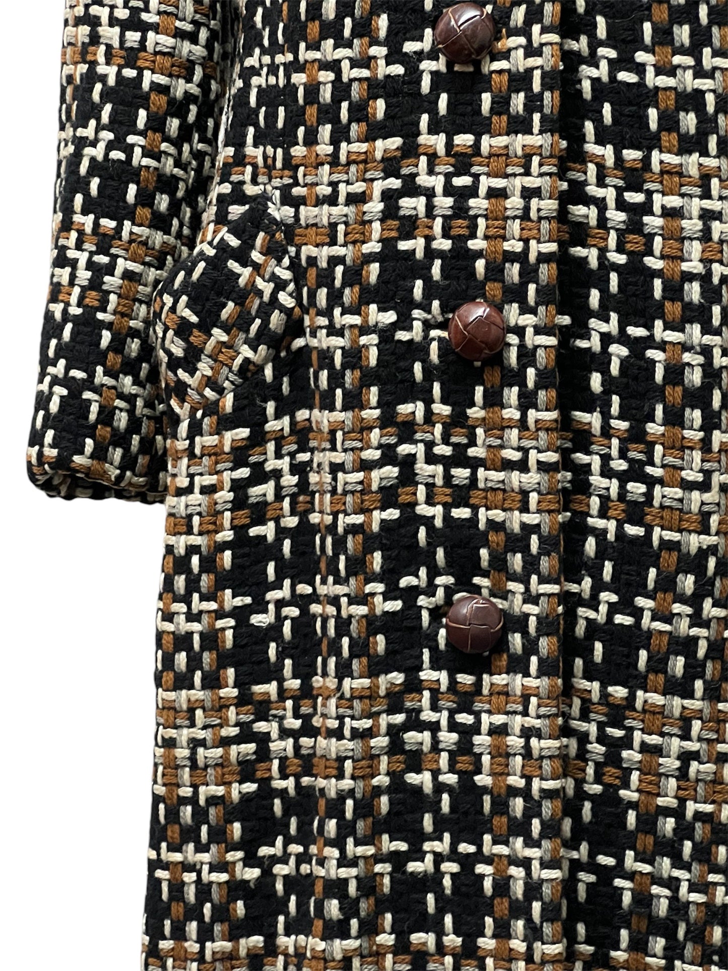 1960 1970 Vintage Black Brown White Wool Coat Perfect