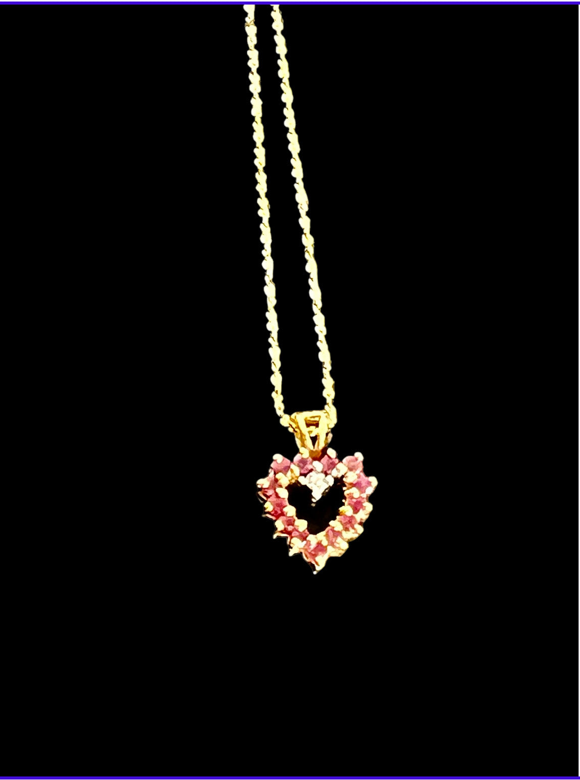 SOLD! Antique Vintage 14KT Rubies Emeralds Diamond Heart Pendent