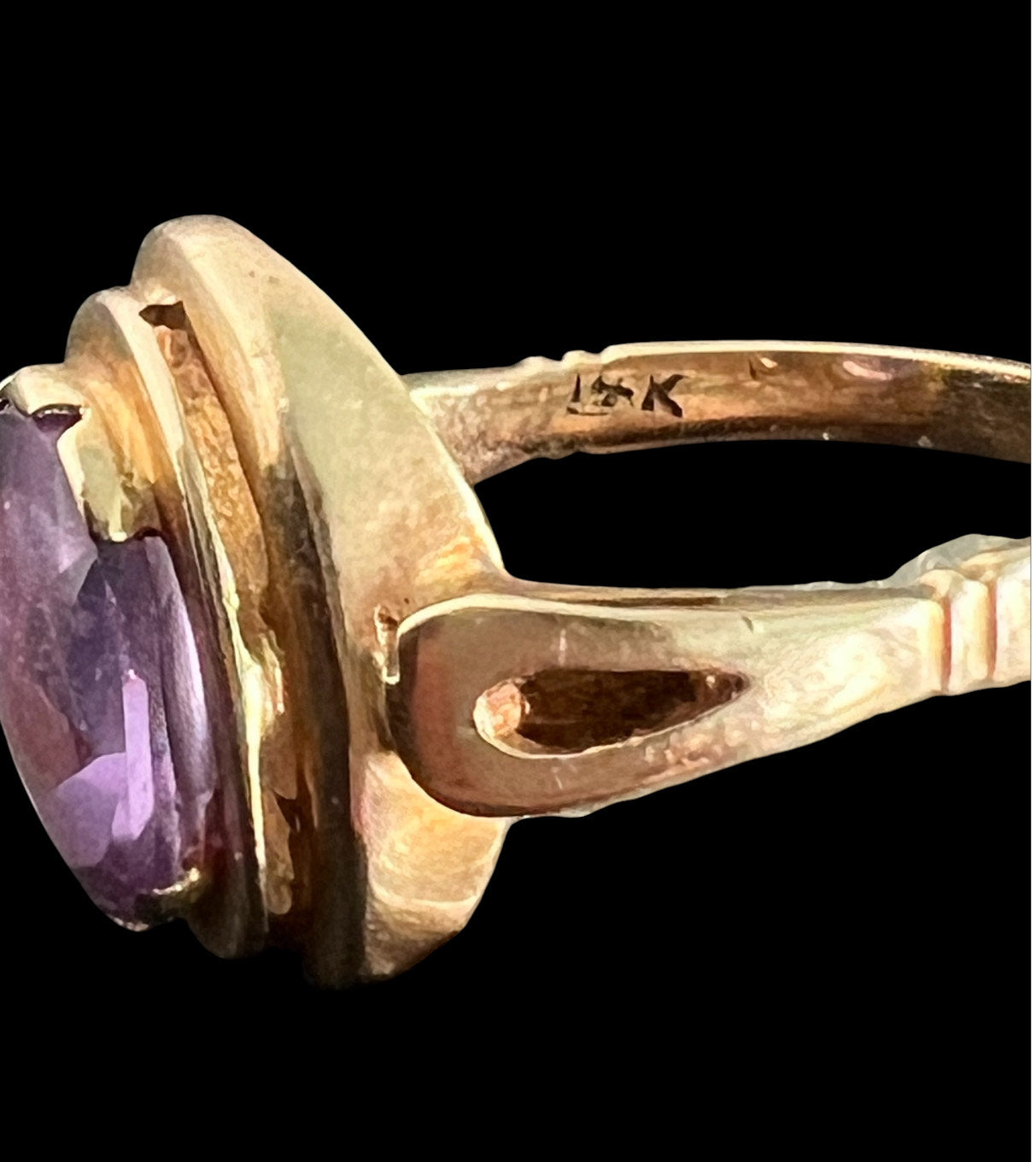 Antique Vintage Estate Ring with Large Cabochon Deep Purple Amethyst Perfect