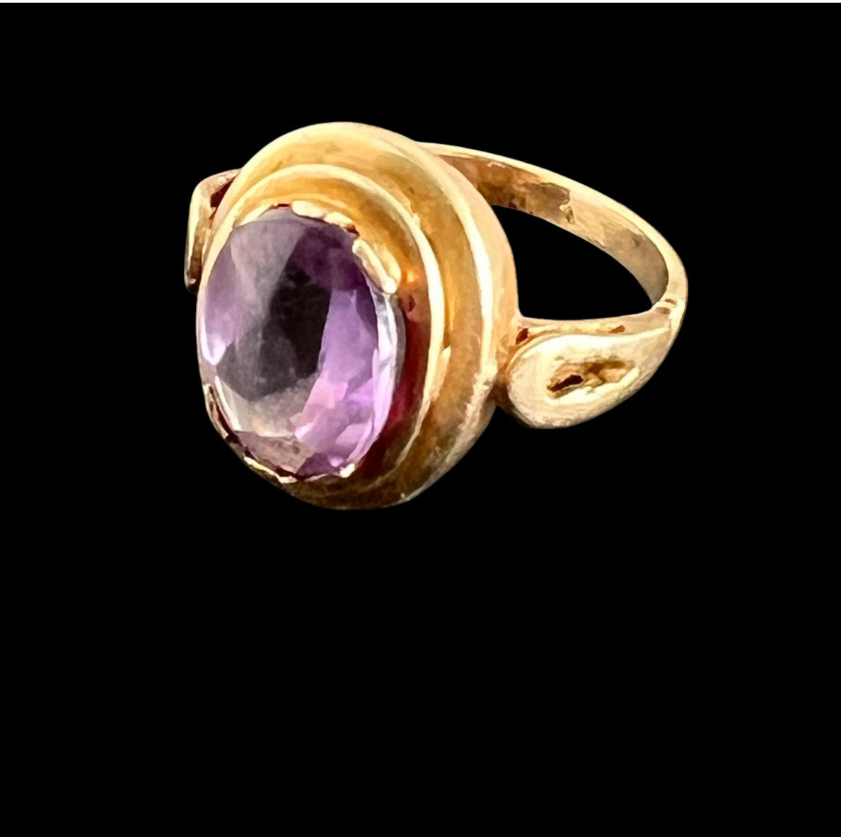 Antique Vintage Estate Ring with Large Cabochon Deep Purple Amethyst Perfect