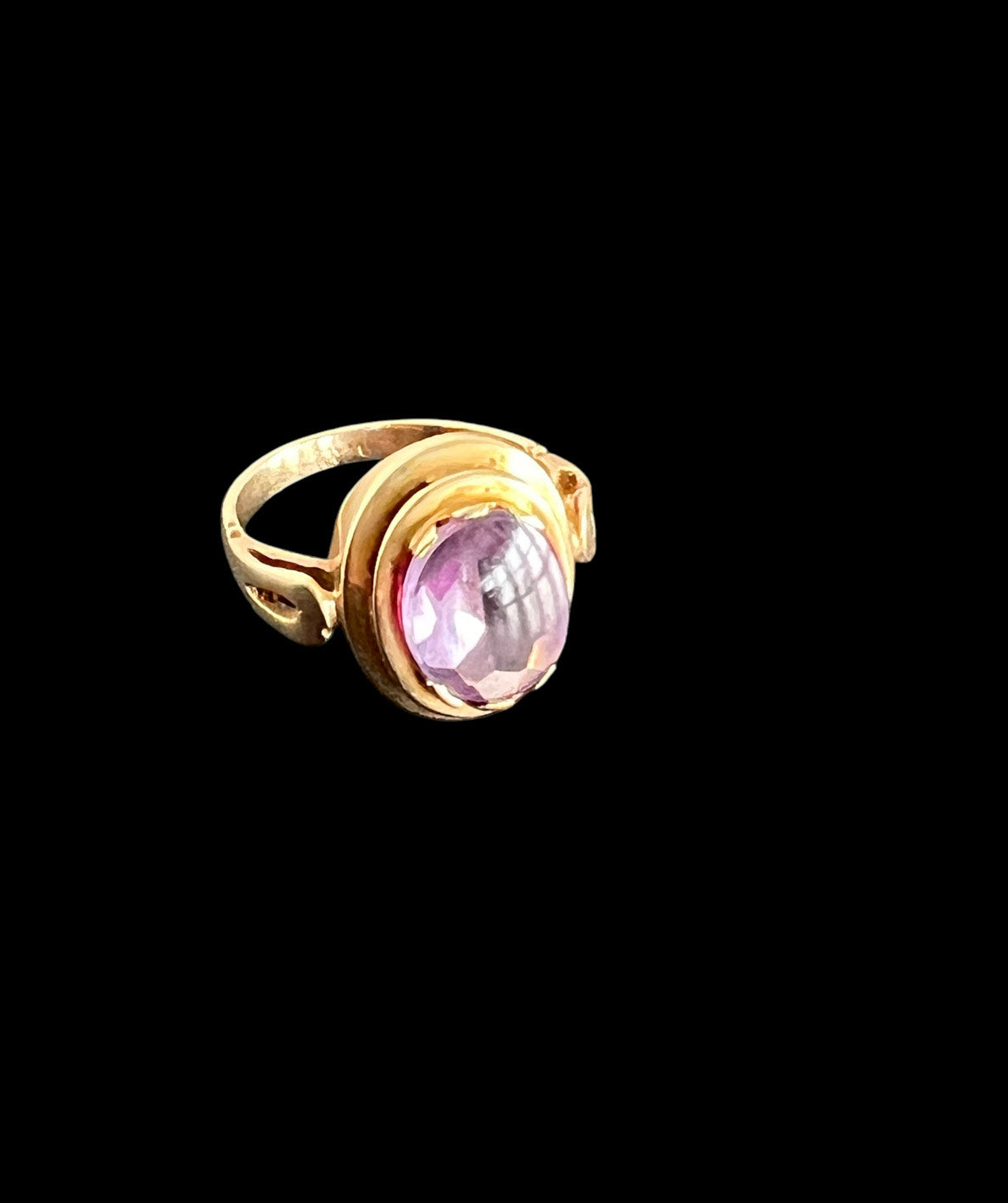 Antique Vintage Estate Ring with Large Cabochon Deep Purple Amethyst Perfect