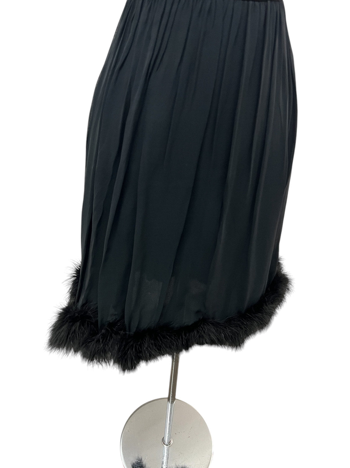 1950 Vintage Black Chiffon Cocktail Dress with Feather Trim Just Gorgeous