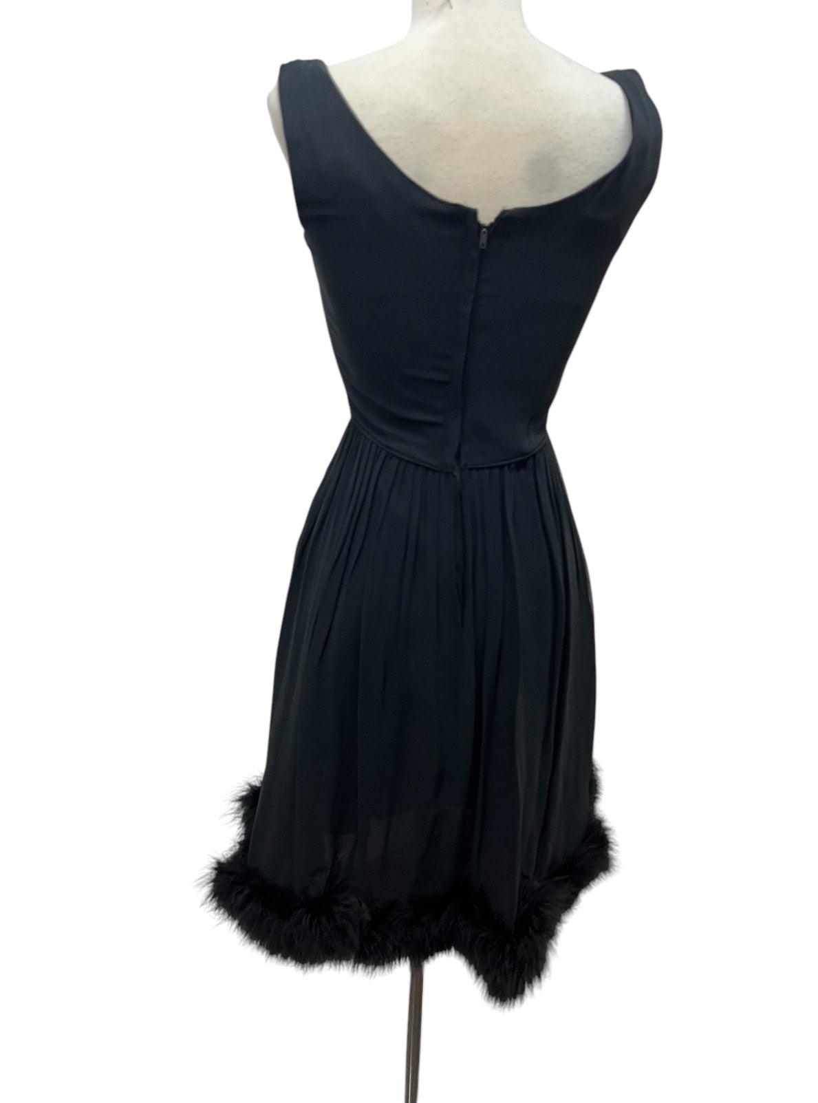 1950 Vintage Black Chiffon Cocktail Dress with Feather Trim Just Gorgeous