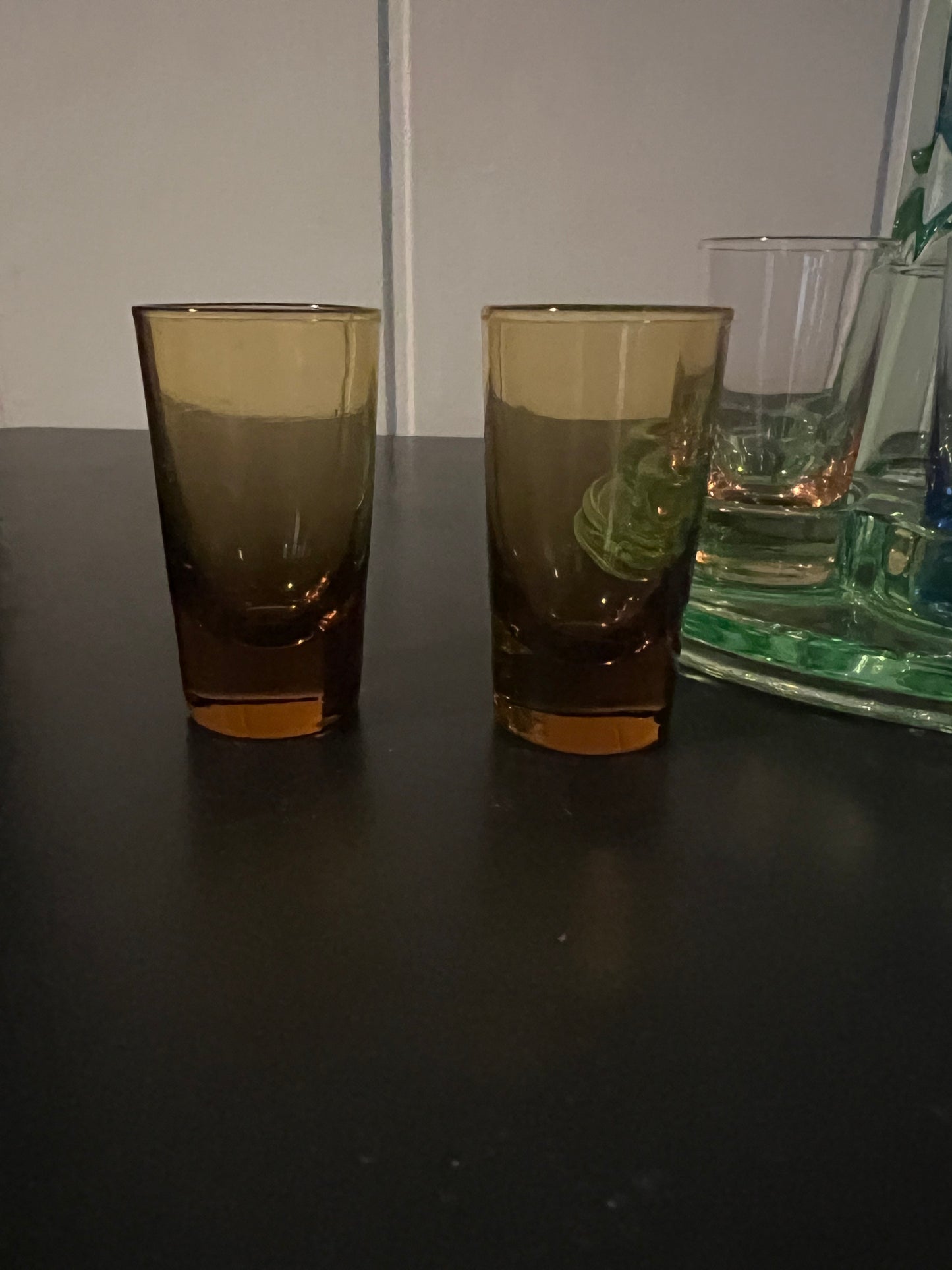SOLD! 1930's Vintage Art Deco Uranium Vaseline Depression Glass Caddy with Shot Glasses