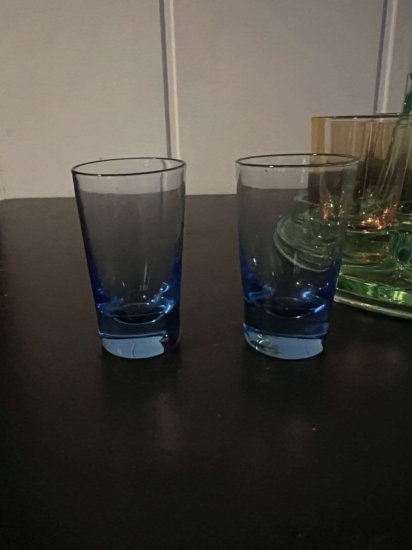 SOLD! 1930's Vintage Art Deco Uranium Vaseline Depression Glass Caddy with Shot Glasses