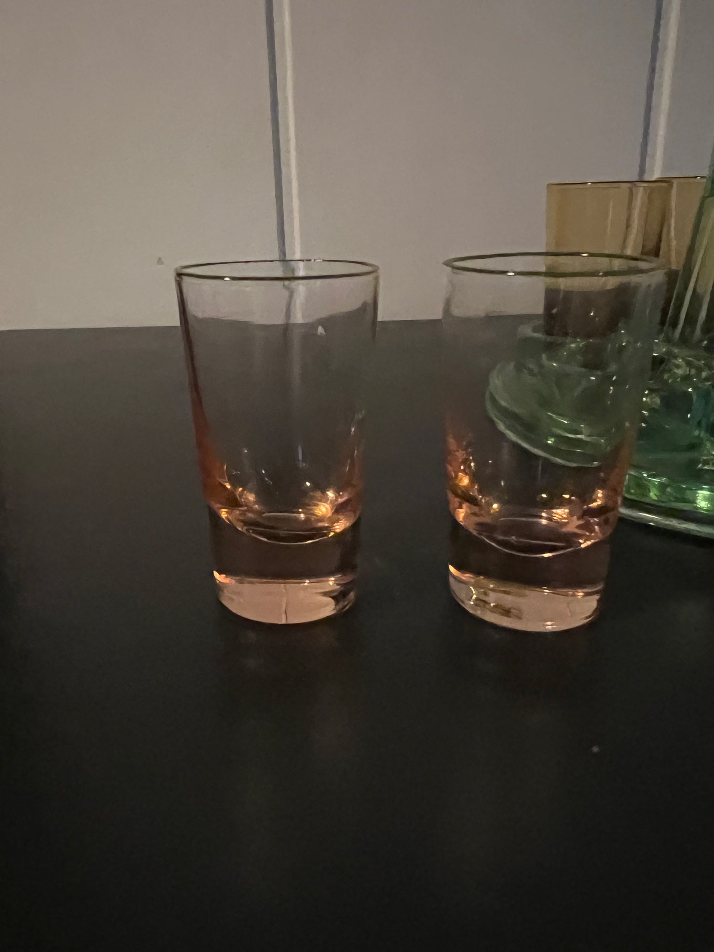 SOLD! 1930's Vintage Art Deco Uranium Vaseline Depression Glass Caddy with Shot Glasses
