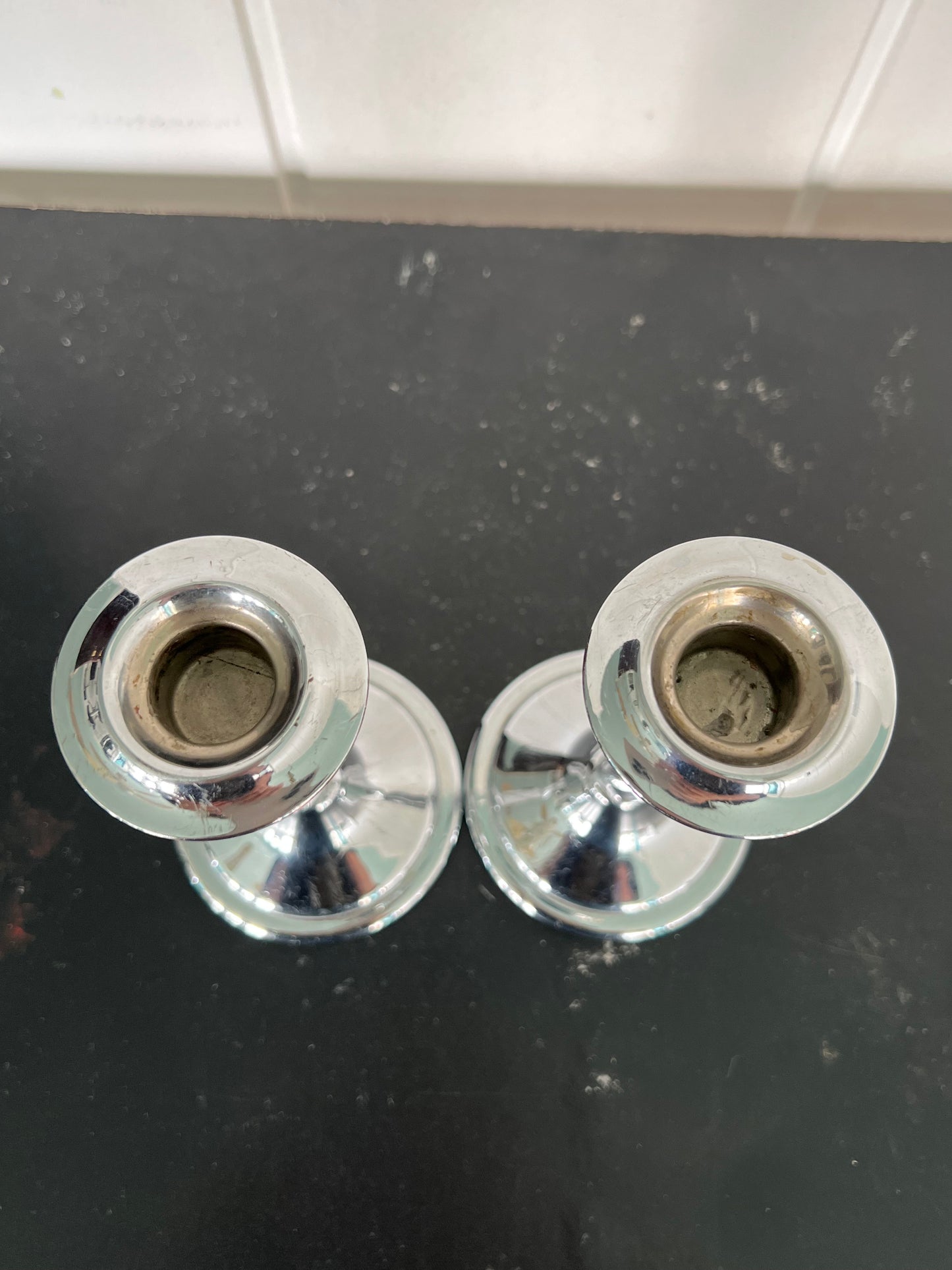SOLD! 1930 Rare Art Deco Pair of Chrome Weeping Woman Antique Farber Ware Candle Holders
