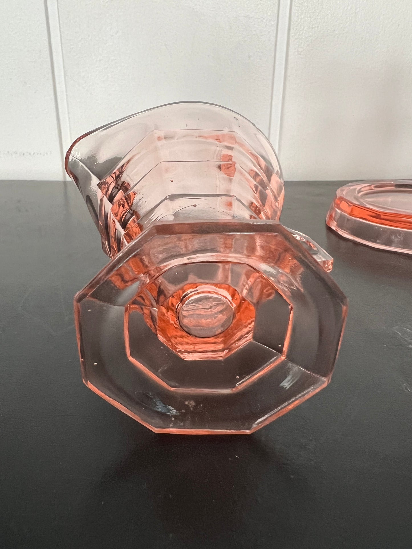 Vintage Art Deco Indiana Co Pink Depression Glass Tea Room Sugar Creamer and Holder