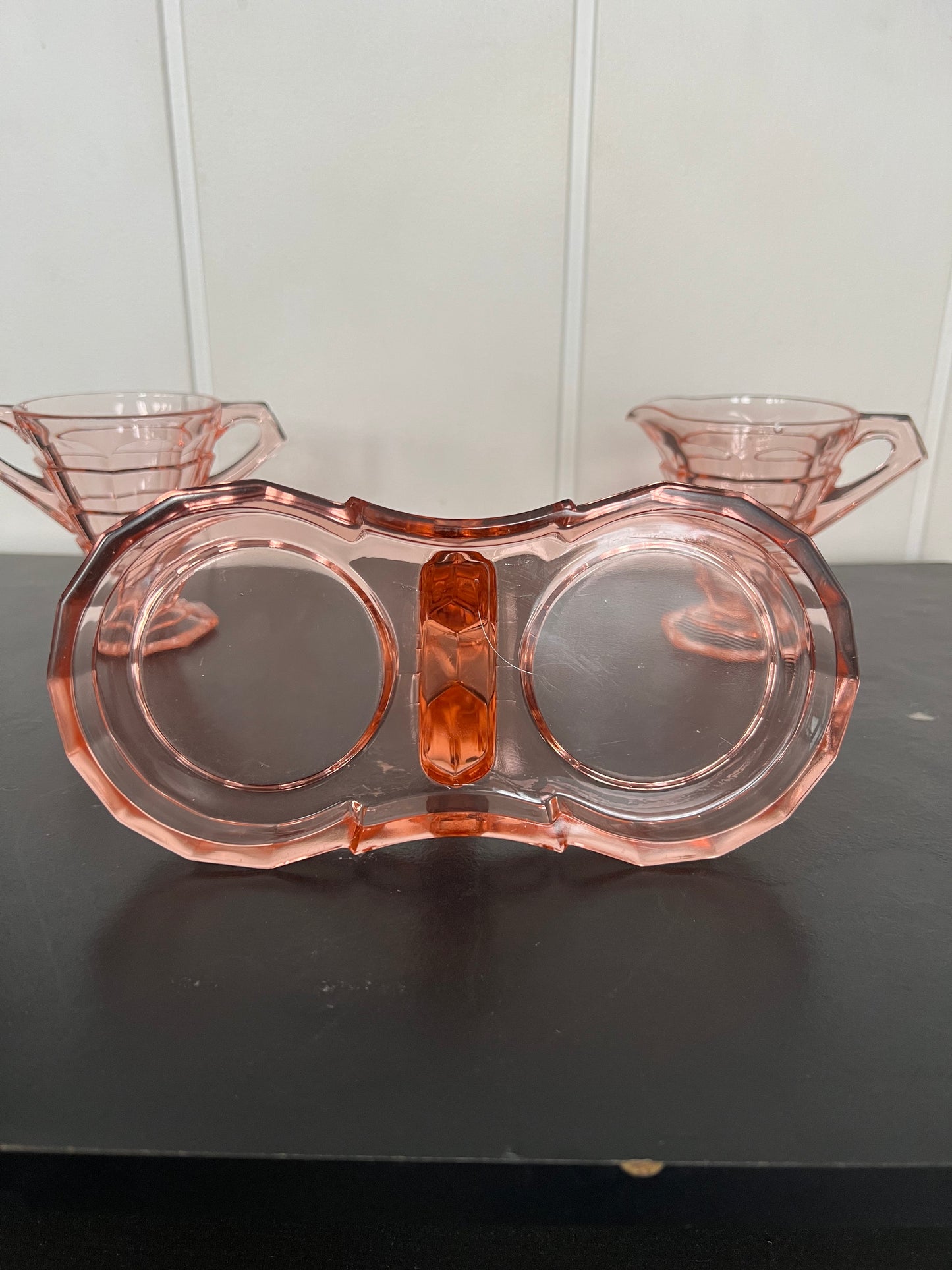 Vintage Art Deco Indiana Co Pink Depression Glass Tea Room Sugar Creamer and Holder