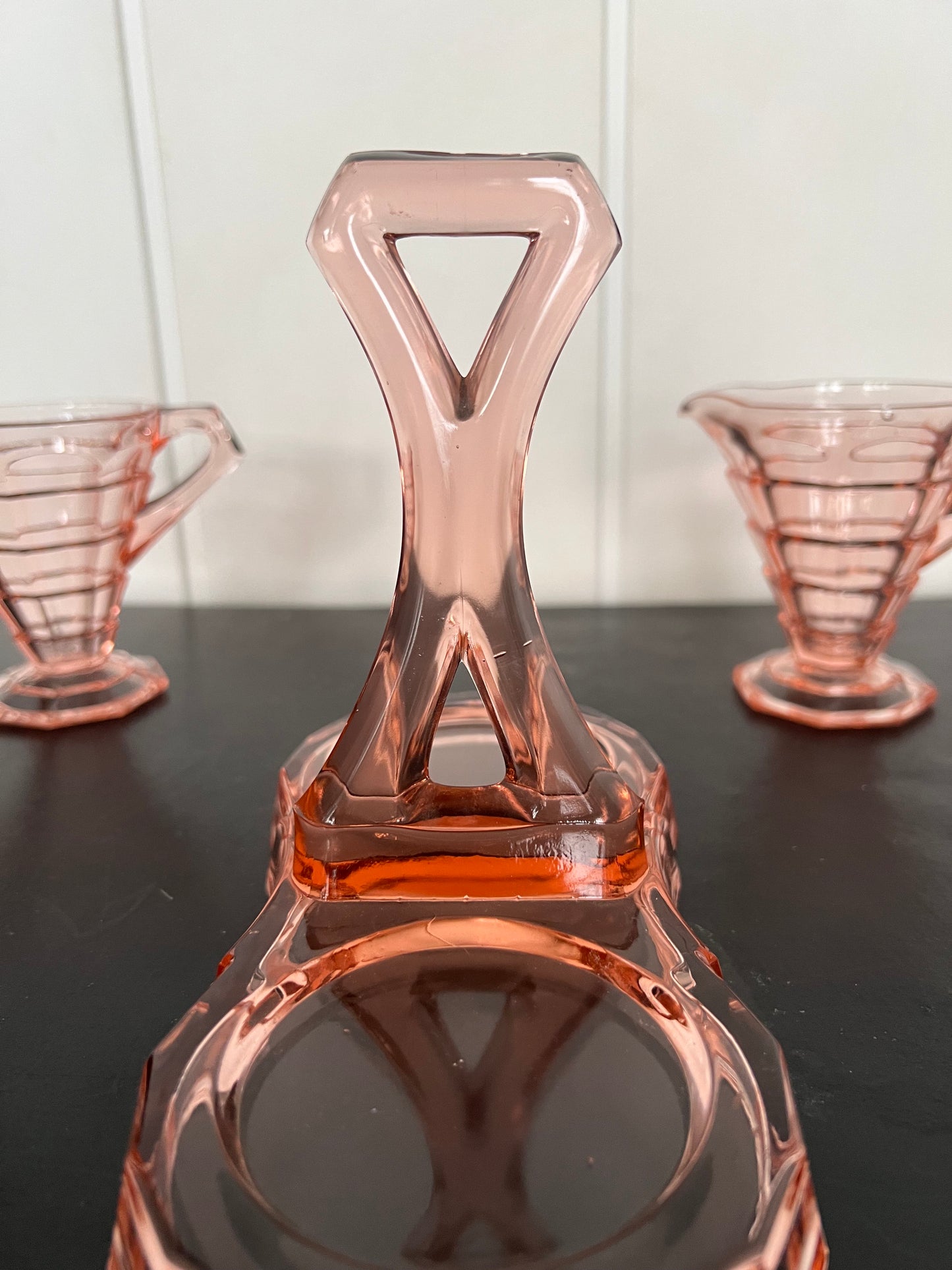 Vintage Art Deco Indiana Co Pink Depression Glass Tea Room Sugar Creamer and Holder
