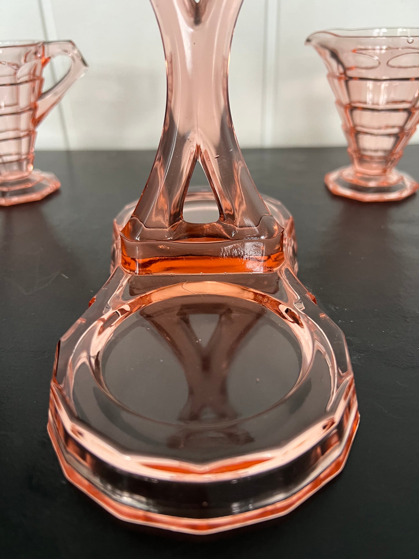 Vintage Art Deco Indiana Co Pink Depression Glass Tea Room Sugar Creamer and Holder