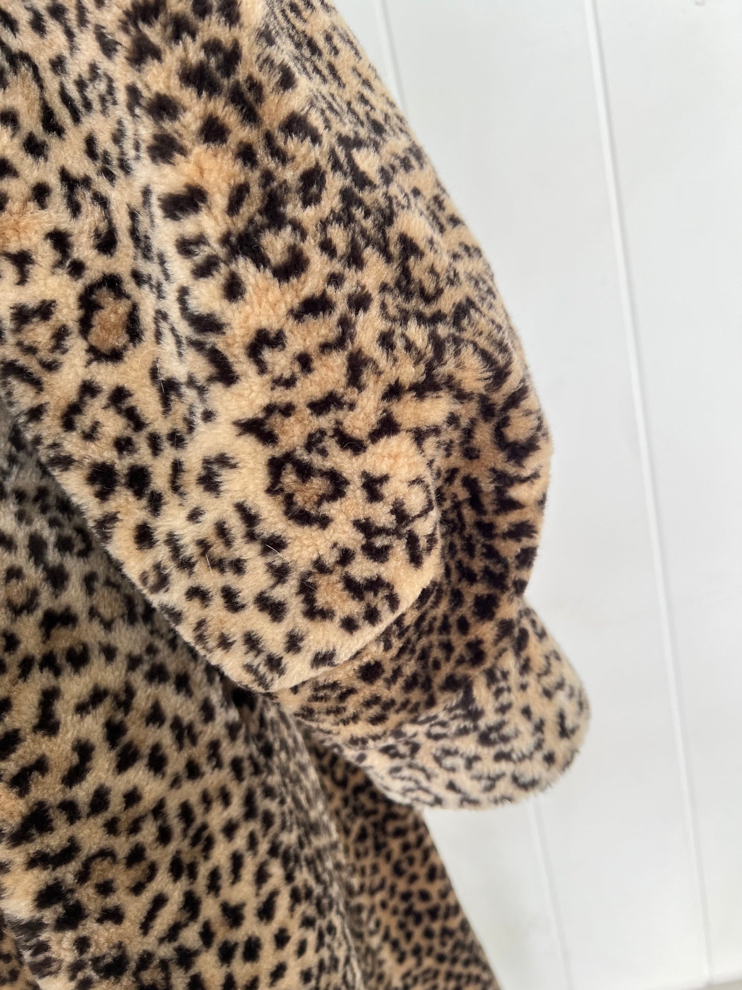 SOLD! Vintage Faux Leopard Fur Full Length Coat Full Shawl Collar