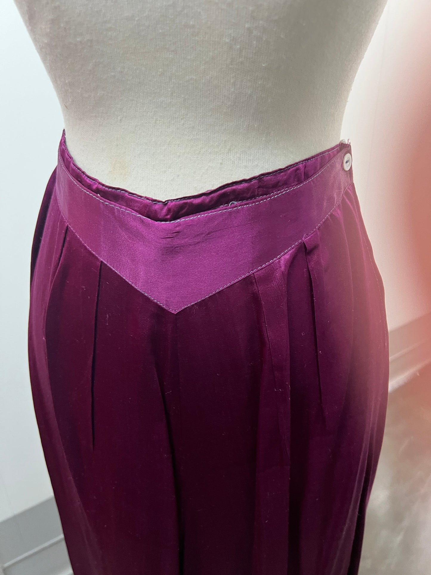 SOLD! 1940's Two Piece Lounge Silk Satin Set Full Peplum Jacket and Wide Leg Palazzo Pants