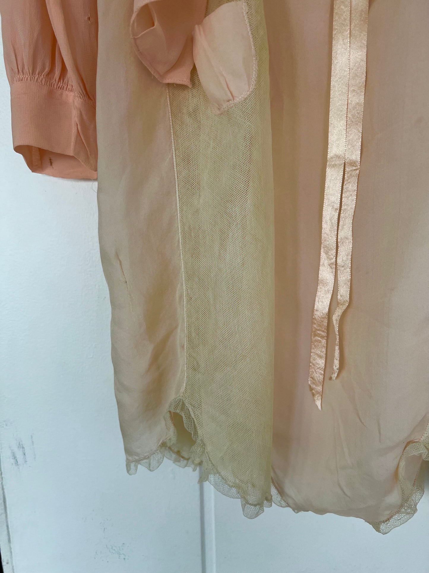 1920's Two Piece Soft Pink Chiffon and Lace Lingerie with Added Bed Jacket