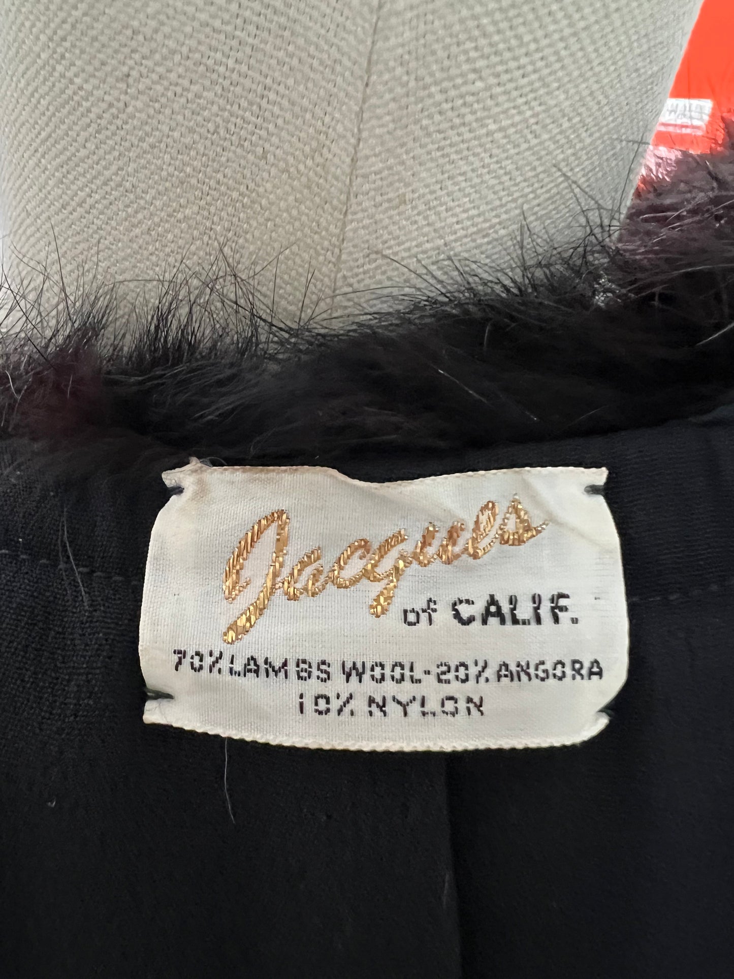 SOLD! 1950 Vintage Deep Black Soft Waist Length Sweater with Full Fox Fur Collar