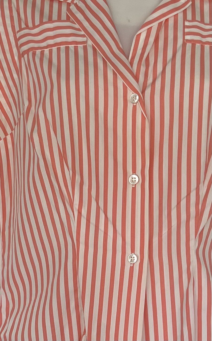 1950's Vintage White & Orange Stripe Summer Cotton Blouse Great Condition