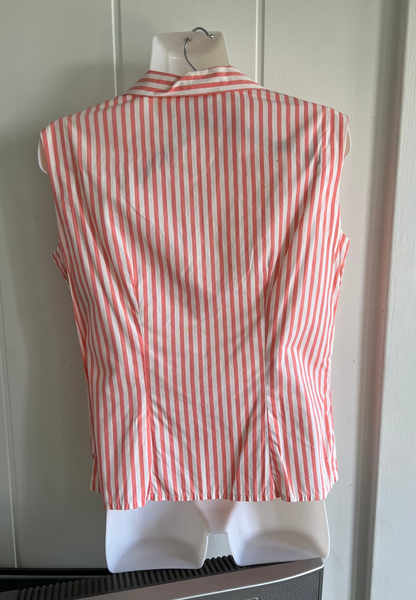 1950's Vintage White & Orange Stripe Summer Cotton Blouse Great Condition