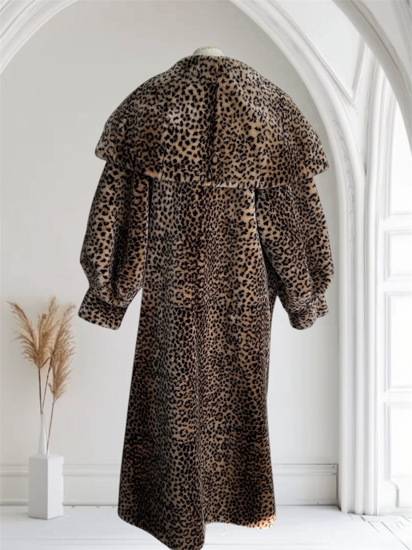 SOLD! Vintage Faux Leopard Fur Full Length Coat Full Shawl Collar