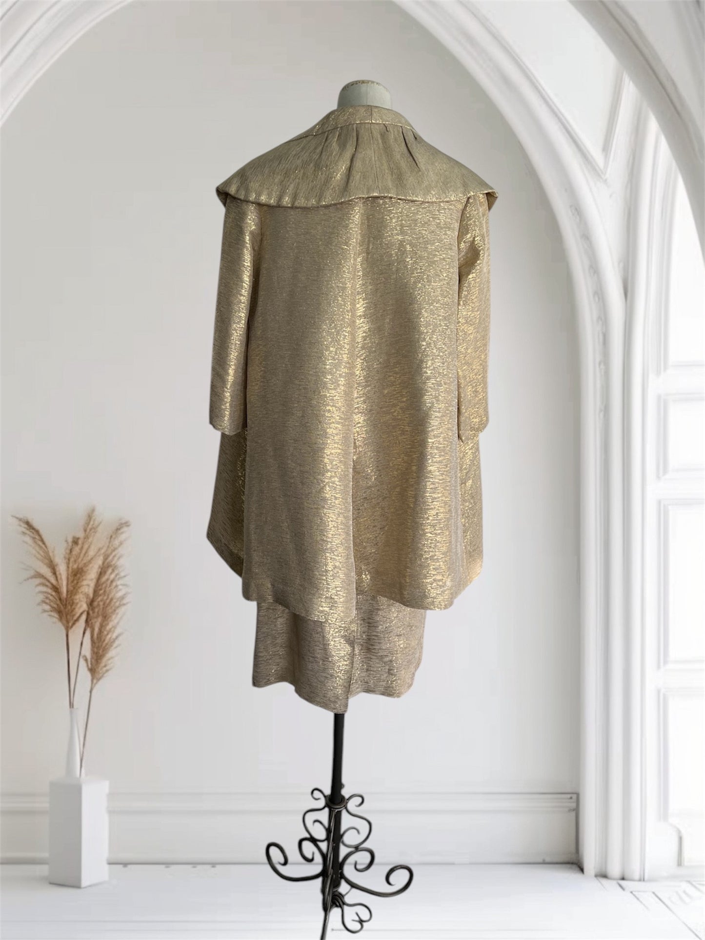 SOLD! 1950 Vintage Gold Lame 2 Pc Evening Cocktail Wiggle Dress and Matching Swing Coat