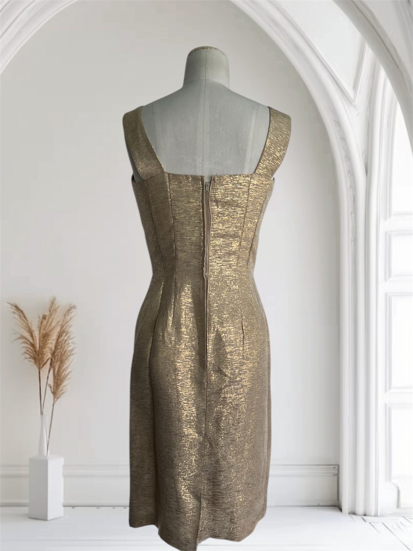 SOLD! 1950 Vintage Gold Lame 2 Pc Evening Cocktail Wiggle Dress and Matching Swing Coat