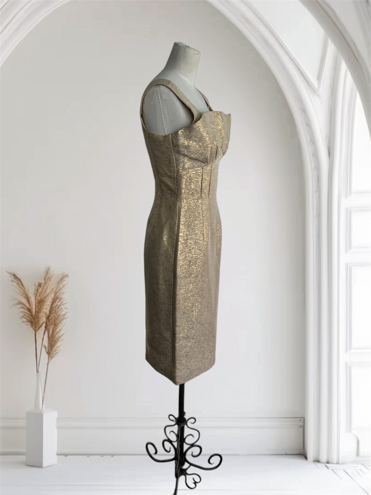 SOLD! 1950 Vintage Gold Lame 2 Pc Evening Cocktail Wiggle Dress and Matching Swing Coat