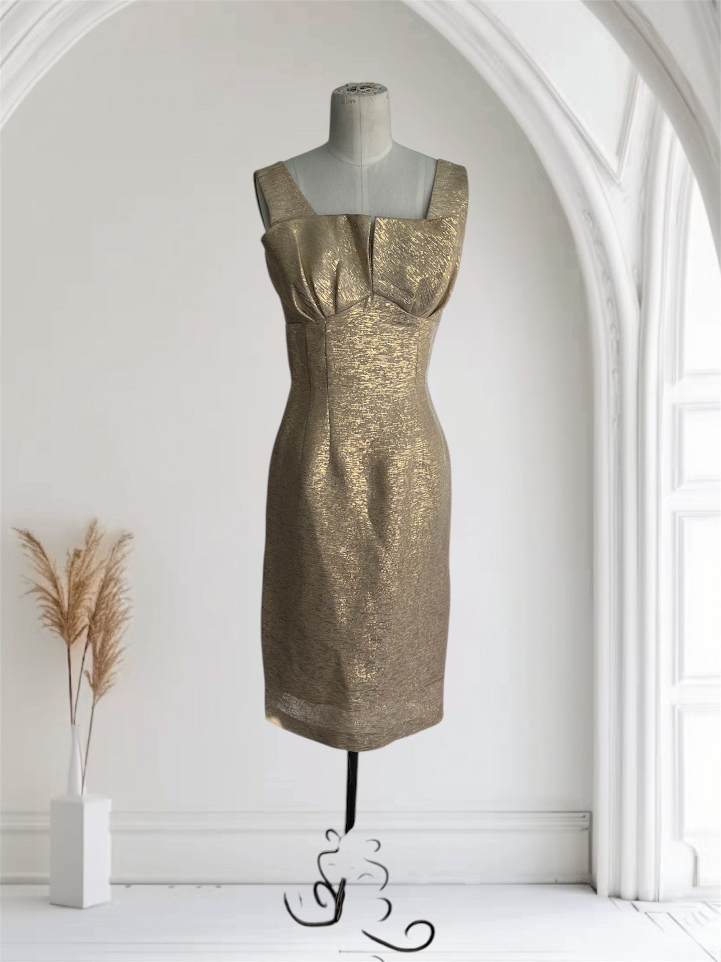 SOLD! 1950 Vintage Gold Lame 2 Pc Evening Cocktail Wiggle Dress and Matching Swing Coat