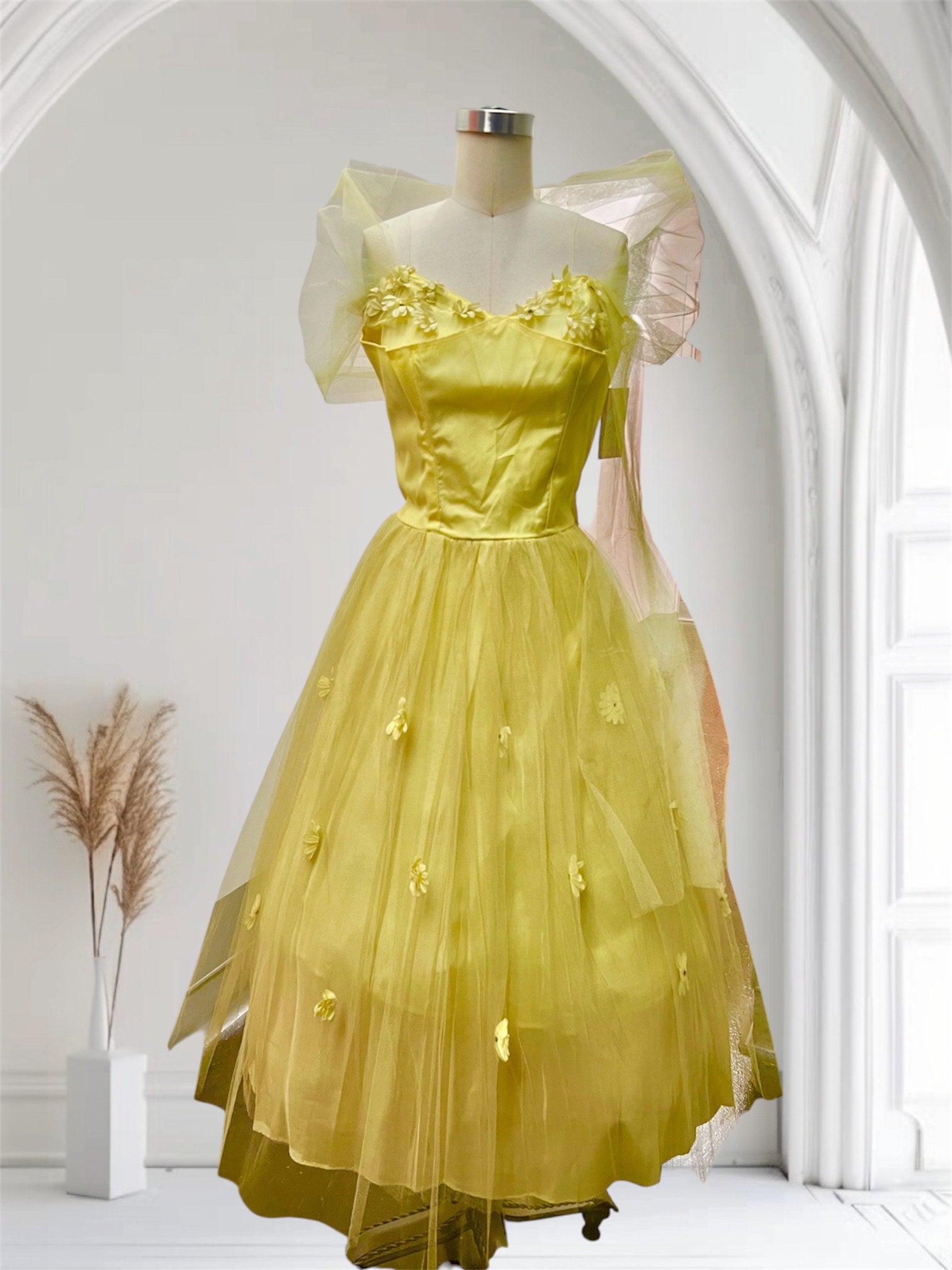 SOLD! 1950's Vintage Bright Yellow Tulle Party Prom Dress Cup Cake Vintage Blue Moon SOLD! 1950's Vintage Bright Yellow Tulle Party Prom Dress Cup Cake Vintage Blue Moon
