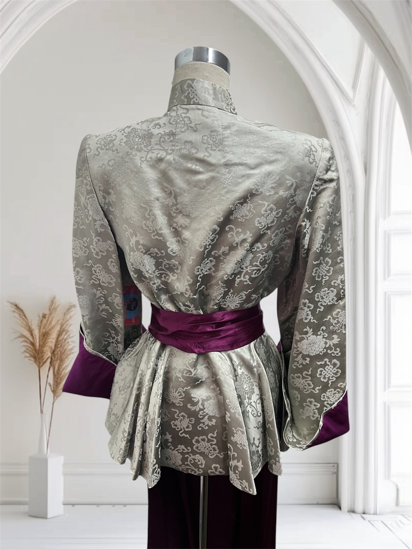 SOLD! 1940's Two Piece Lounge Silk Satin Set Full Peplum Jacket and Wide Leg Palazzo Pants