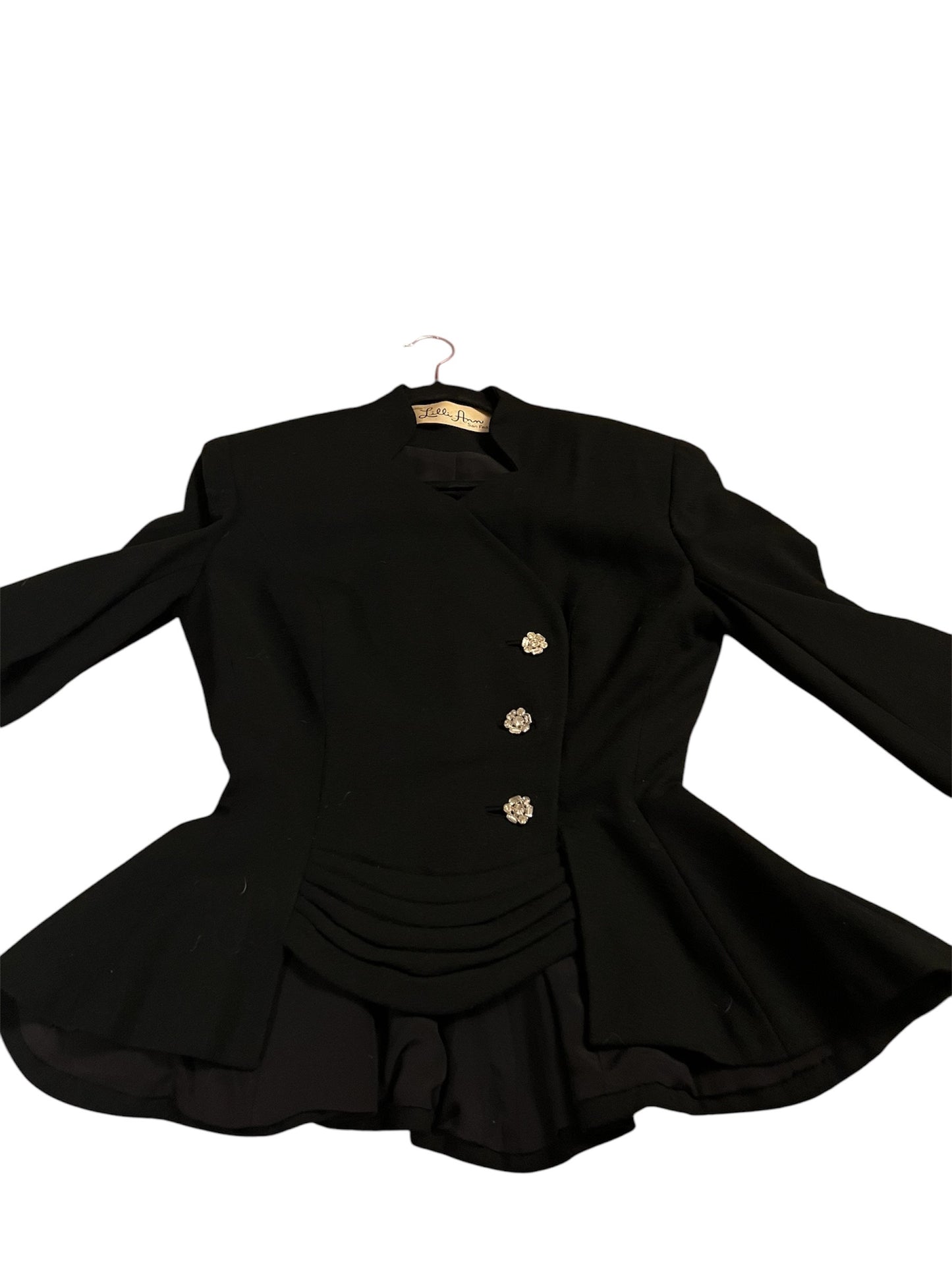 SOLD! 1950 Vintage Lilli Ann Black Wool Crepe Suit Jacket with Beautiful Peplum Elegant