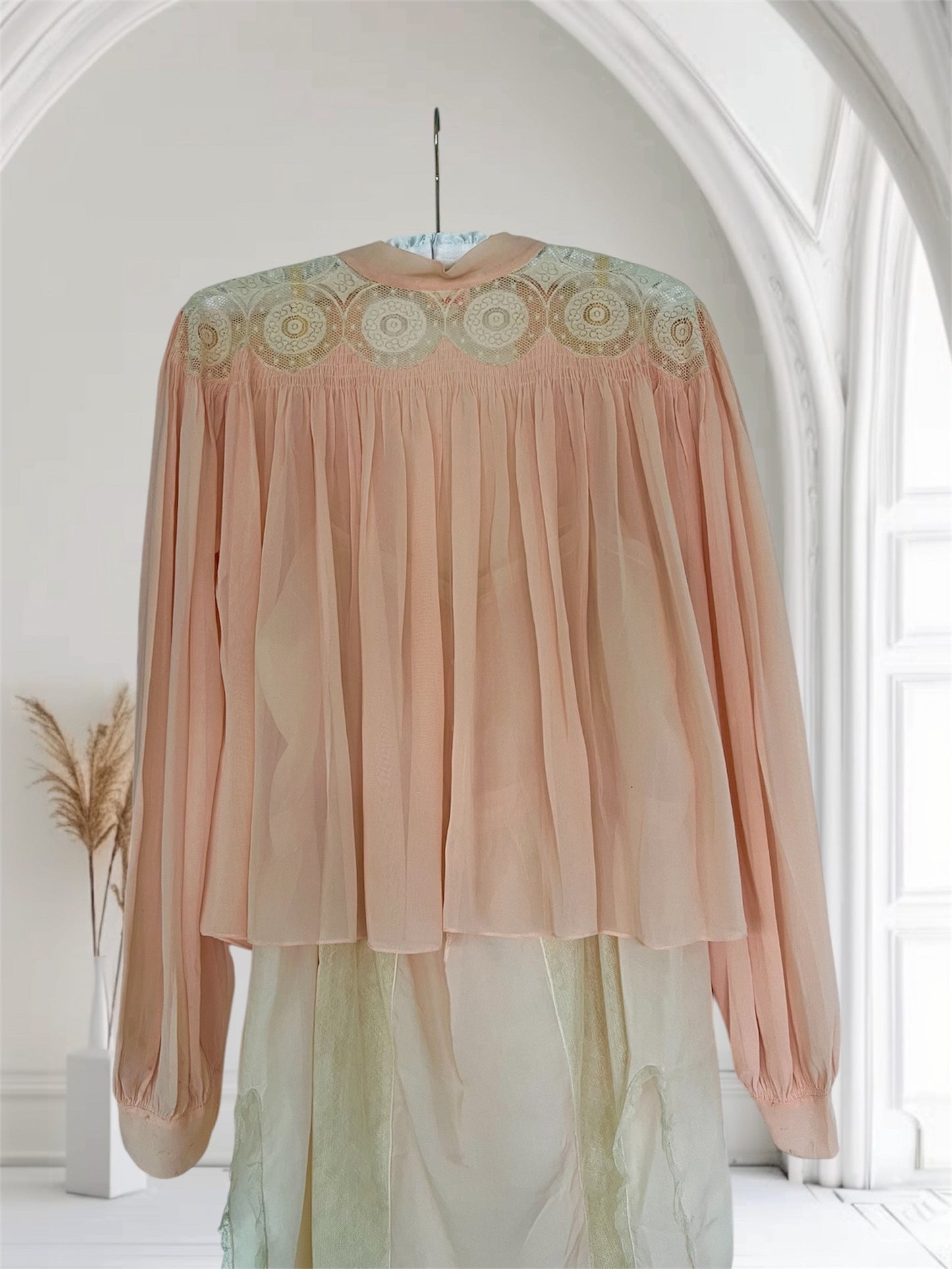 1920's Two Piece Soft Pink Chiffon and Lace Lingerie with Added Bed Jacket