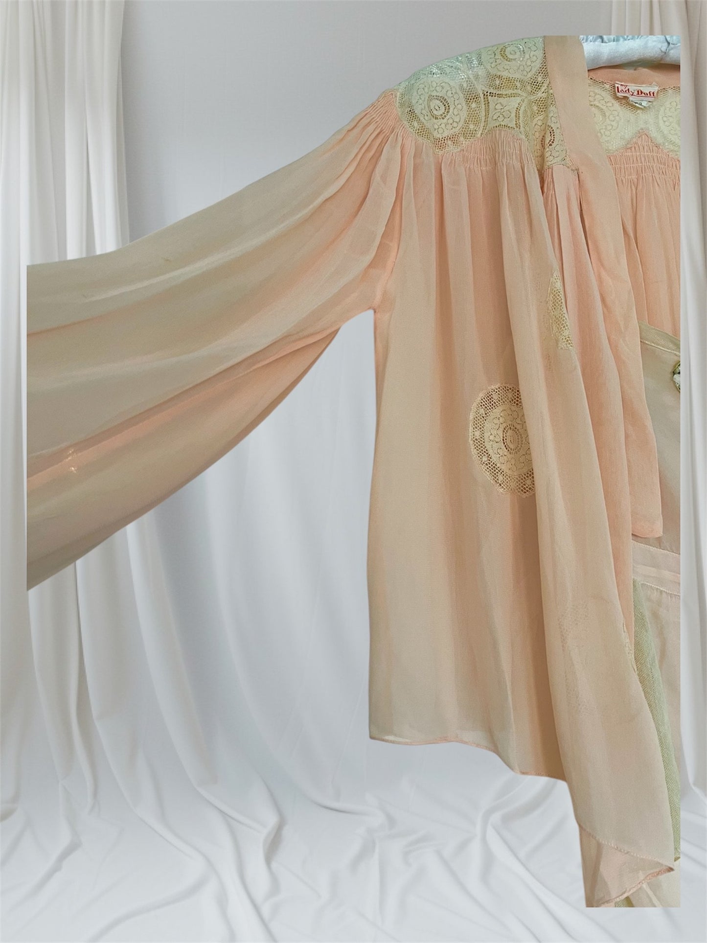 1920's Two Piece Soft Pink Chiffon and Lace Lingerie with Added Bed Jacket