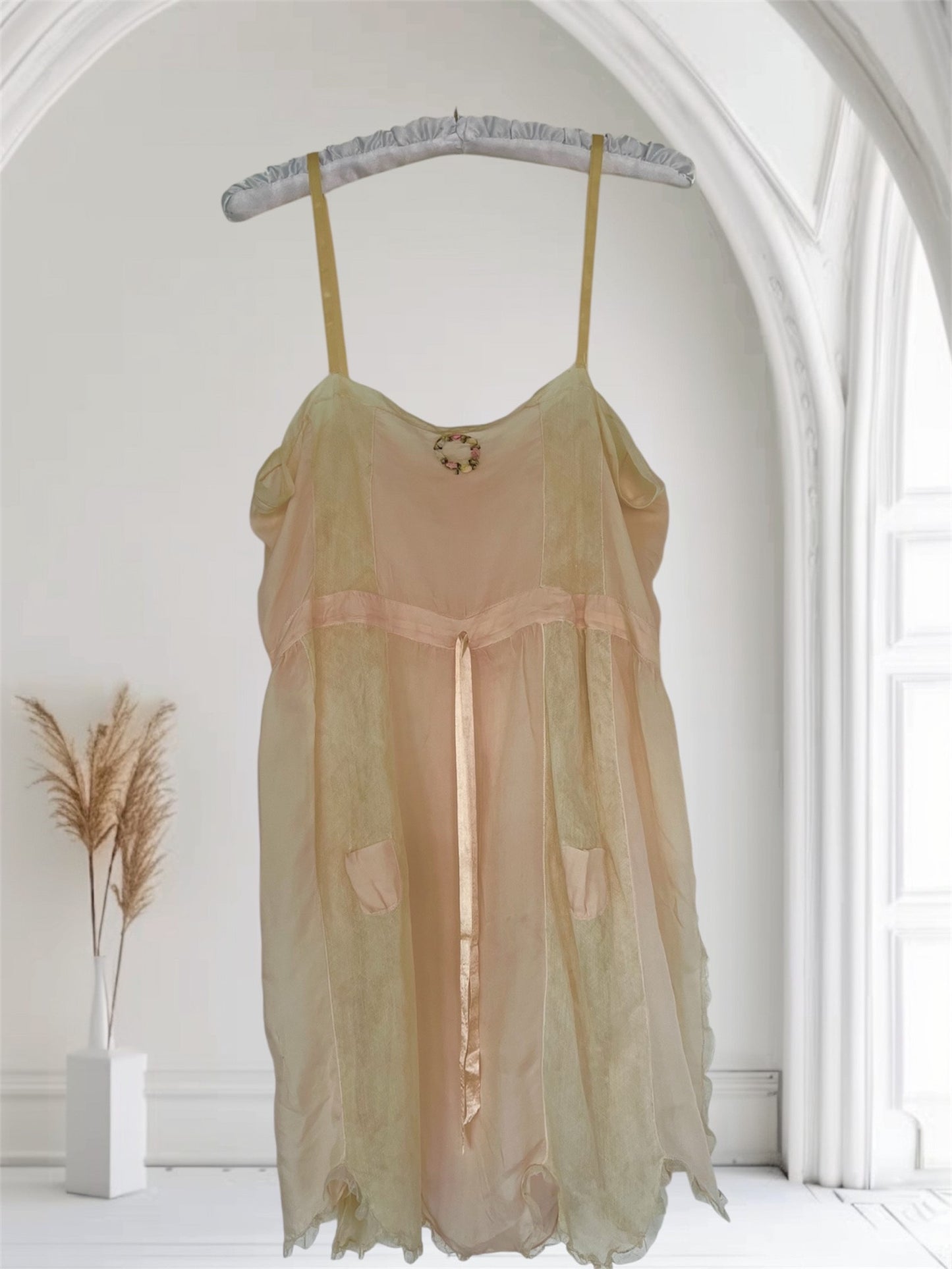 1920's Two Piece Soft Pink Chiffon and Lace Lingerie with Added Bed Jacket