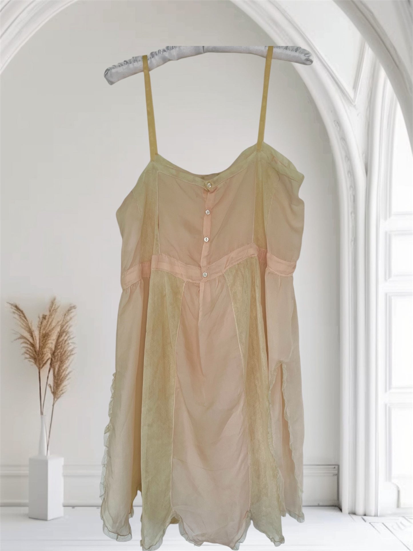 1920's Two Piece Soft Pink Chiffon and Lace Lingerie with Added Bed Jacket