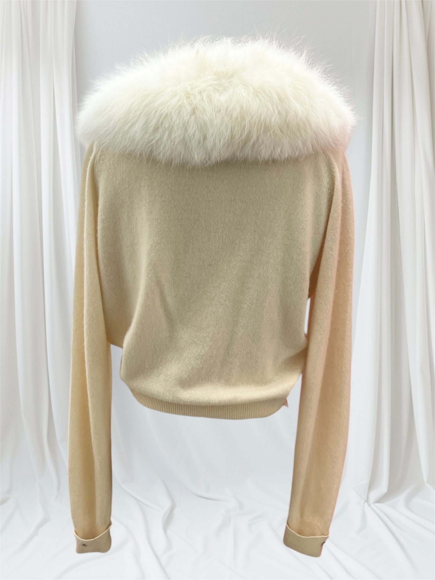 SOLD! 1950 Vintage Cashmere Cream Soft Waist Length Sweater with Full Fox Fur Collar