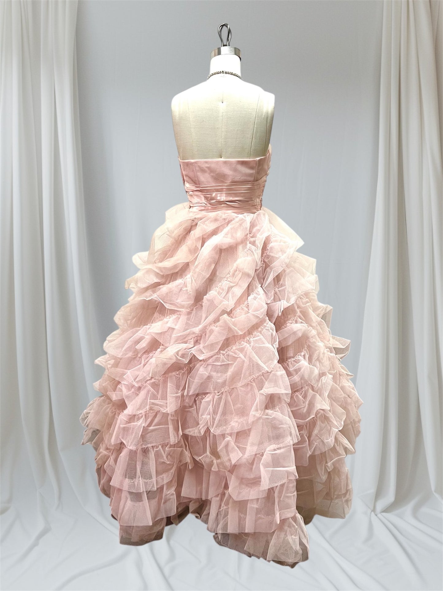 SOLD! JUST ARRIVED! 1950 Vintage Pastel Pink Ruffled Tulle Party Prom Evening Gown Cup Cake