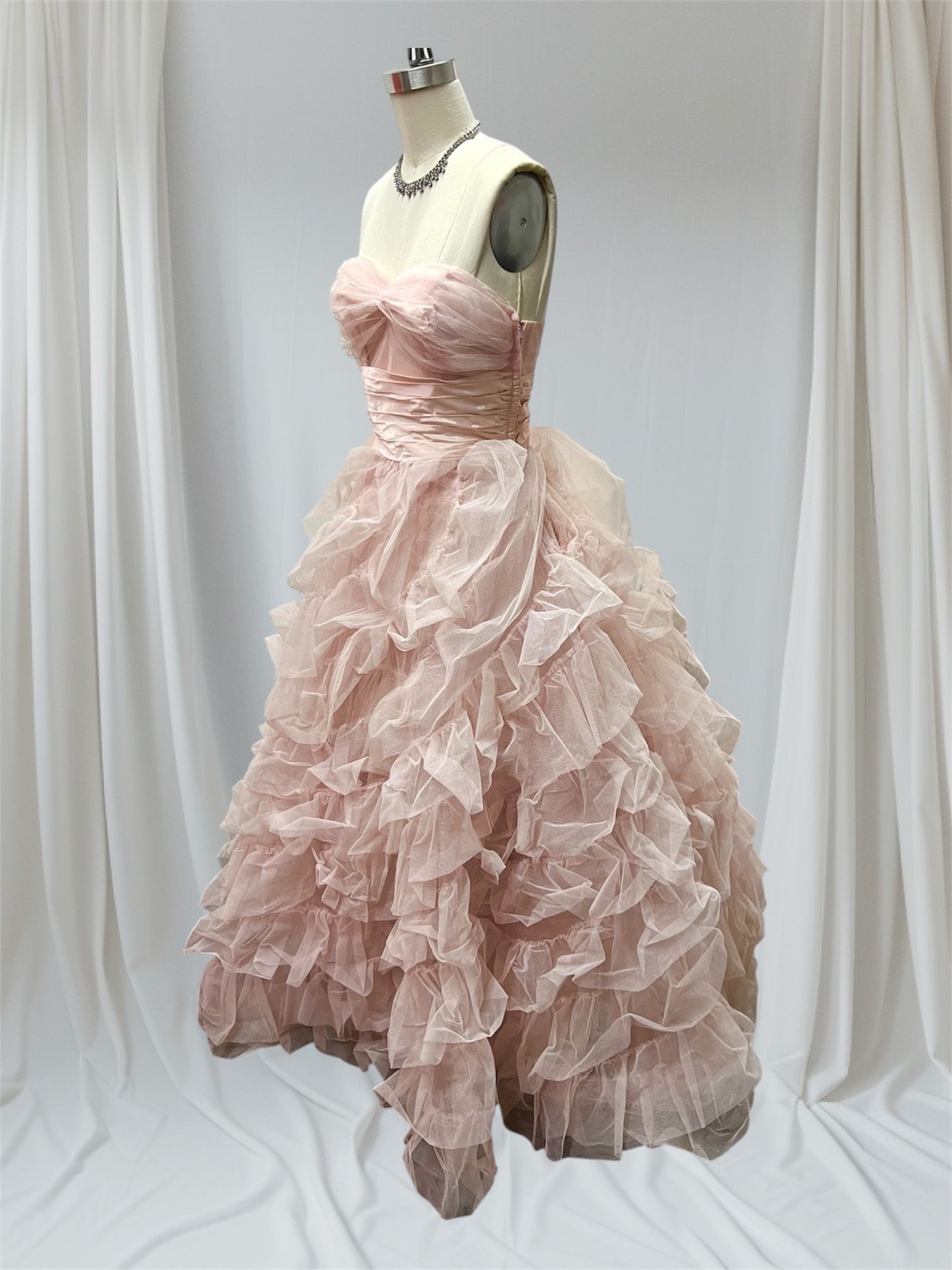 SOLD! JUST ARRIVED! 1950 Vintage Pastel Pink Ruffled Tulle Party Prom Evening Gown Cup Cake