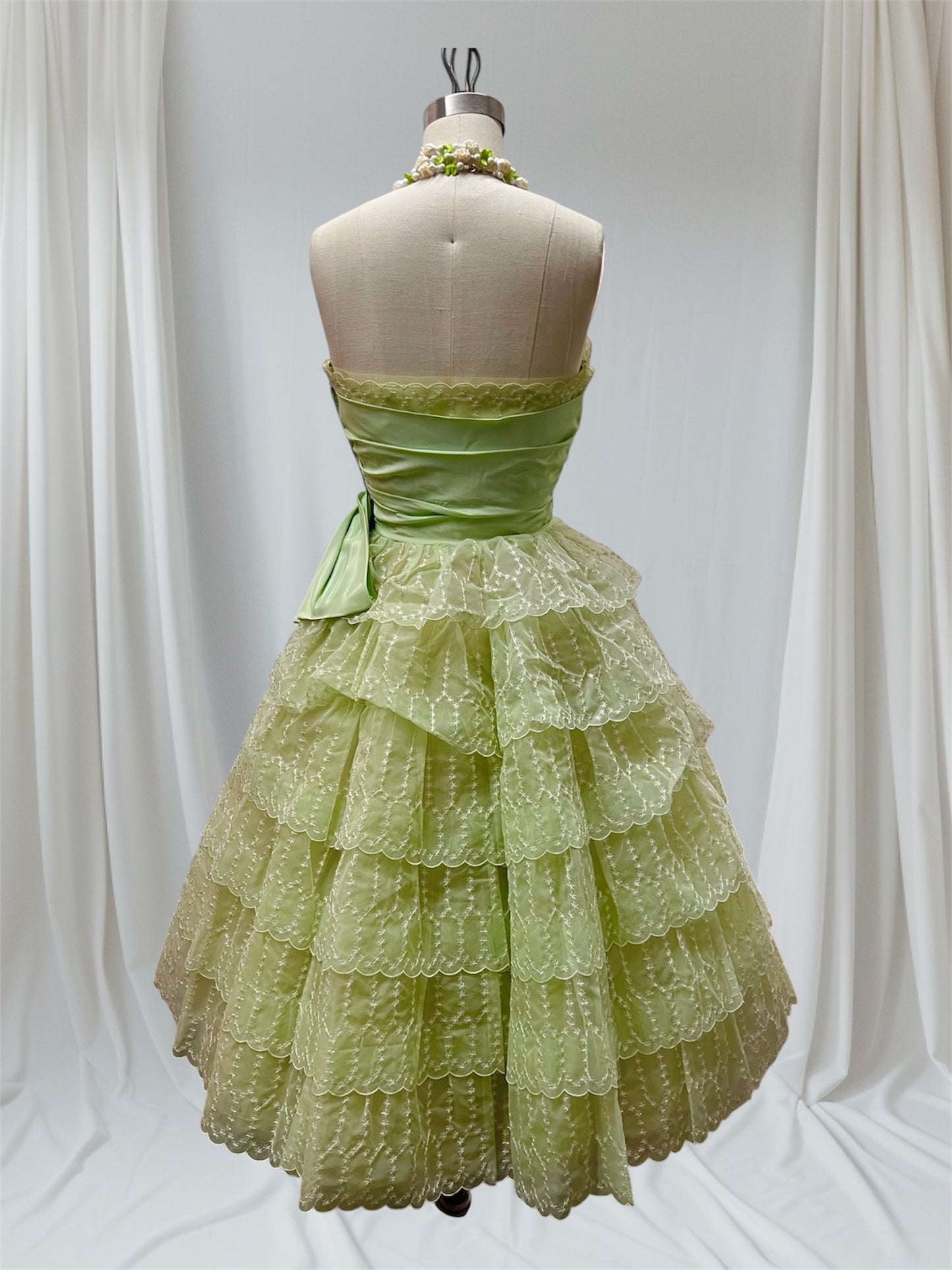 JUST ARRIVED! 1950 Vintage Pastel Seafoam Green Ruffled Party Prom Evening Gown Cup Cake