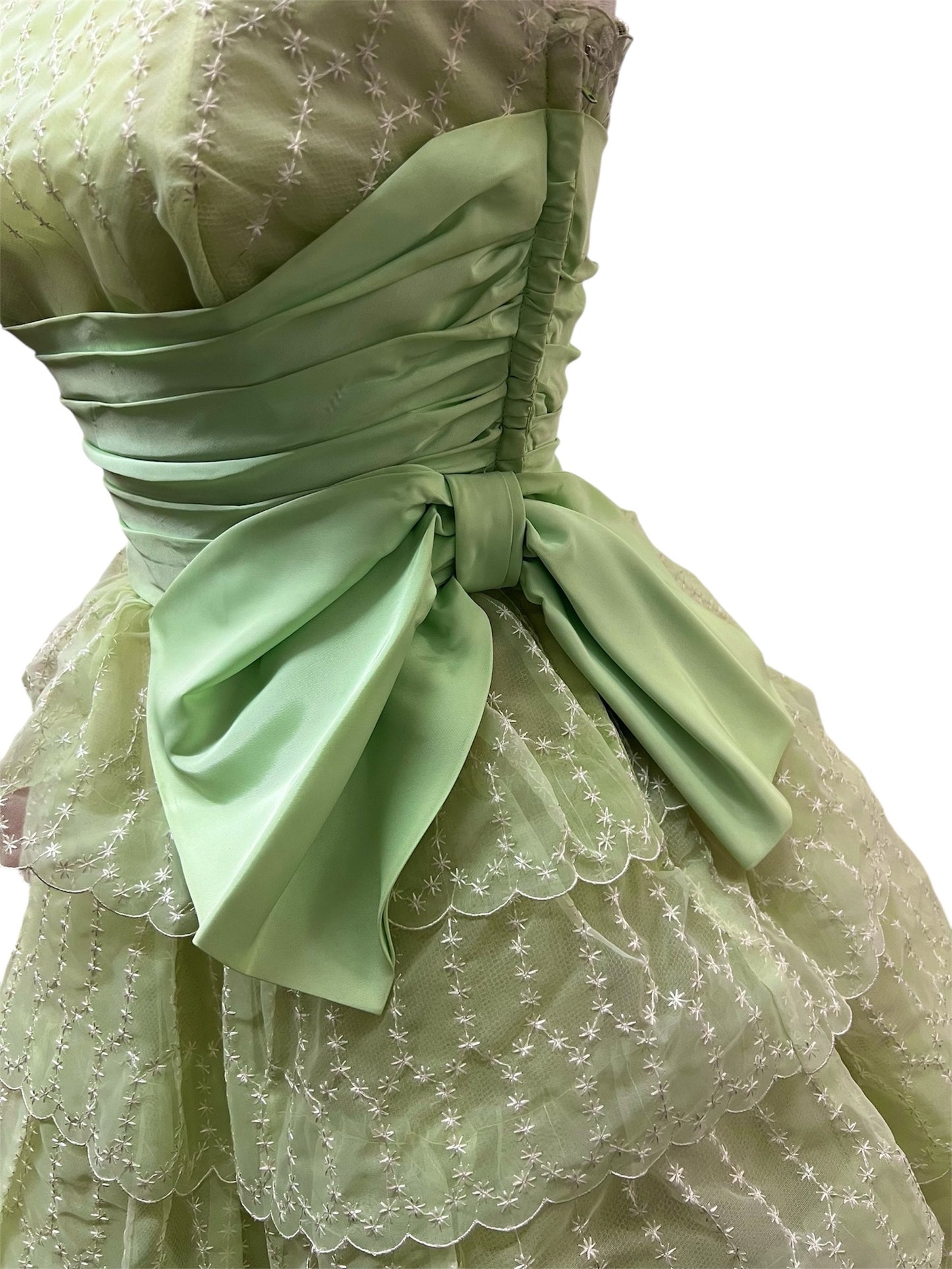 JUST ARRIVED! 1950 Vintage Pastel Seafoam Green Ruffled Party Prom Evening Gown Cup Cake