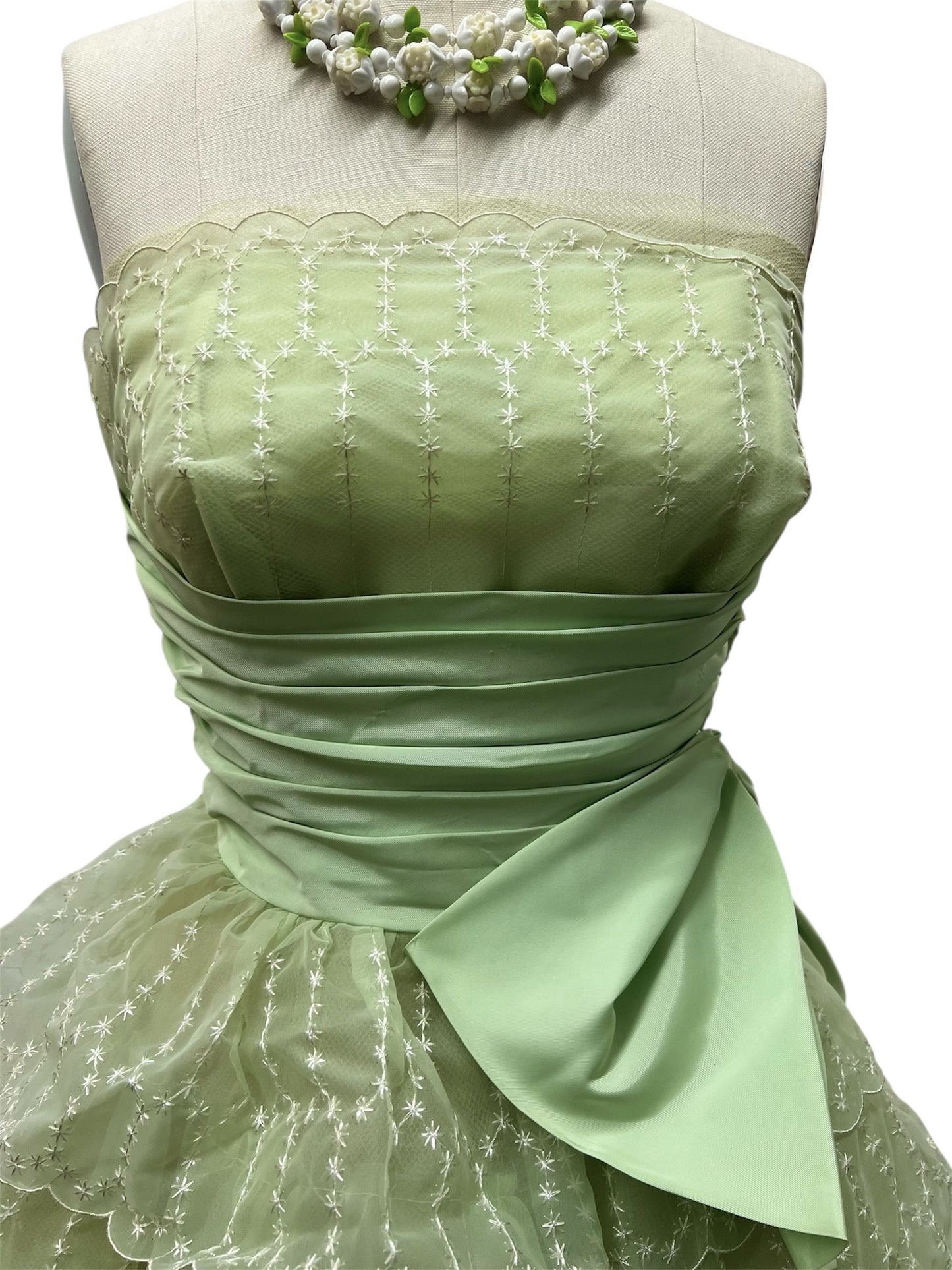 JUST ARRIVED! 1950 Vintage Pastel Seafoam Green Ruffled Party Prom Evening Gown Cup Cake
