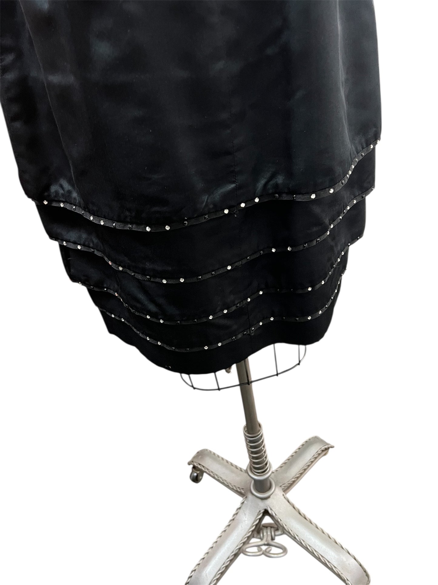 JUST ARRIVED! 1950's Vintage Black Matte Satin Cocktail Wiggle Dress With Rhinestone Accents