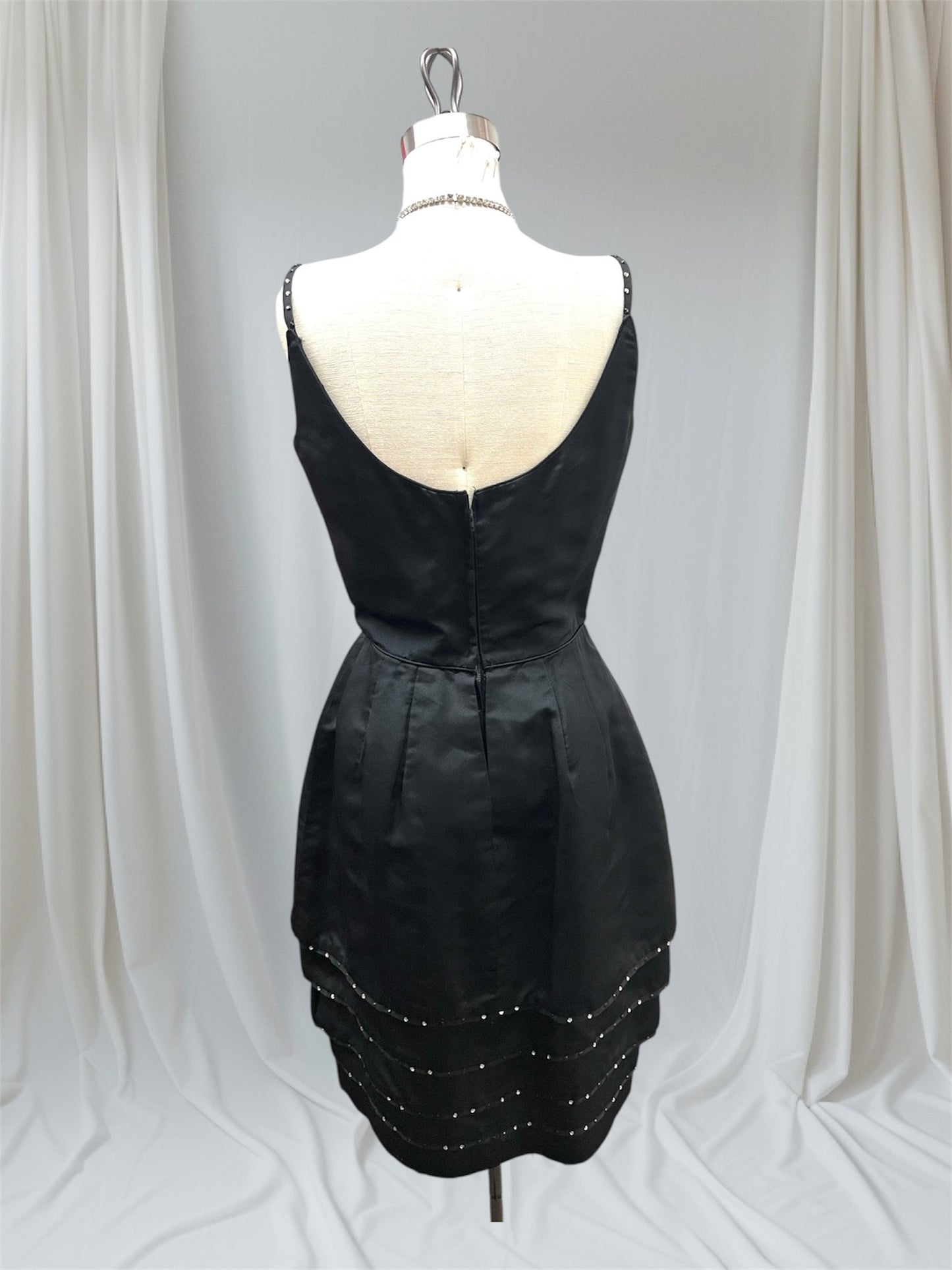 JUST ARRIVED! 1950's Vintage Black Matte Satin Cocktail Wiggle Dress With Rhinestone Accents