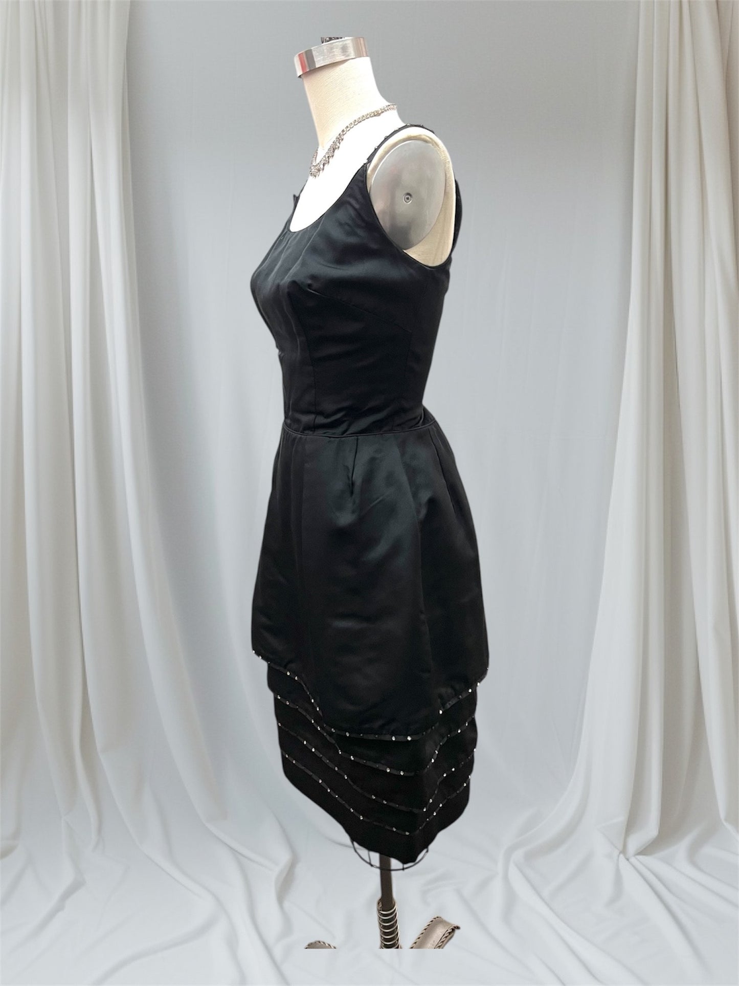 JUST ARRIVED! 1950's Vintage Black Matte Satin Cocktail Wiggle Dress With Rhinestone Accents
