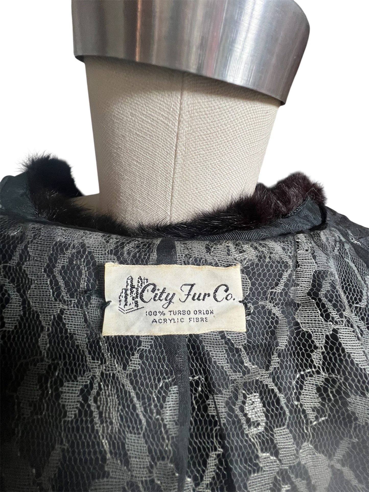 1950 Vintage Deep Black Soft Waist Length Sweater with Full Fox Fur Collar