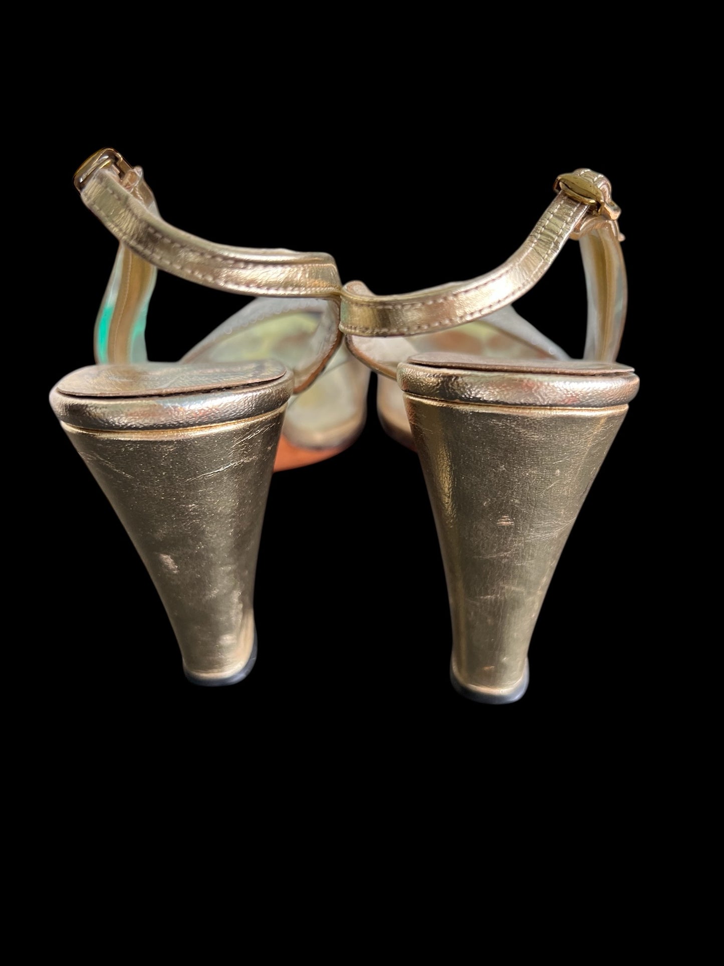 Vintage 1950's Size 6 1/2M Slingback Gold Rhinestone Open Toe Heels