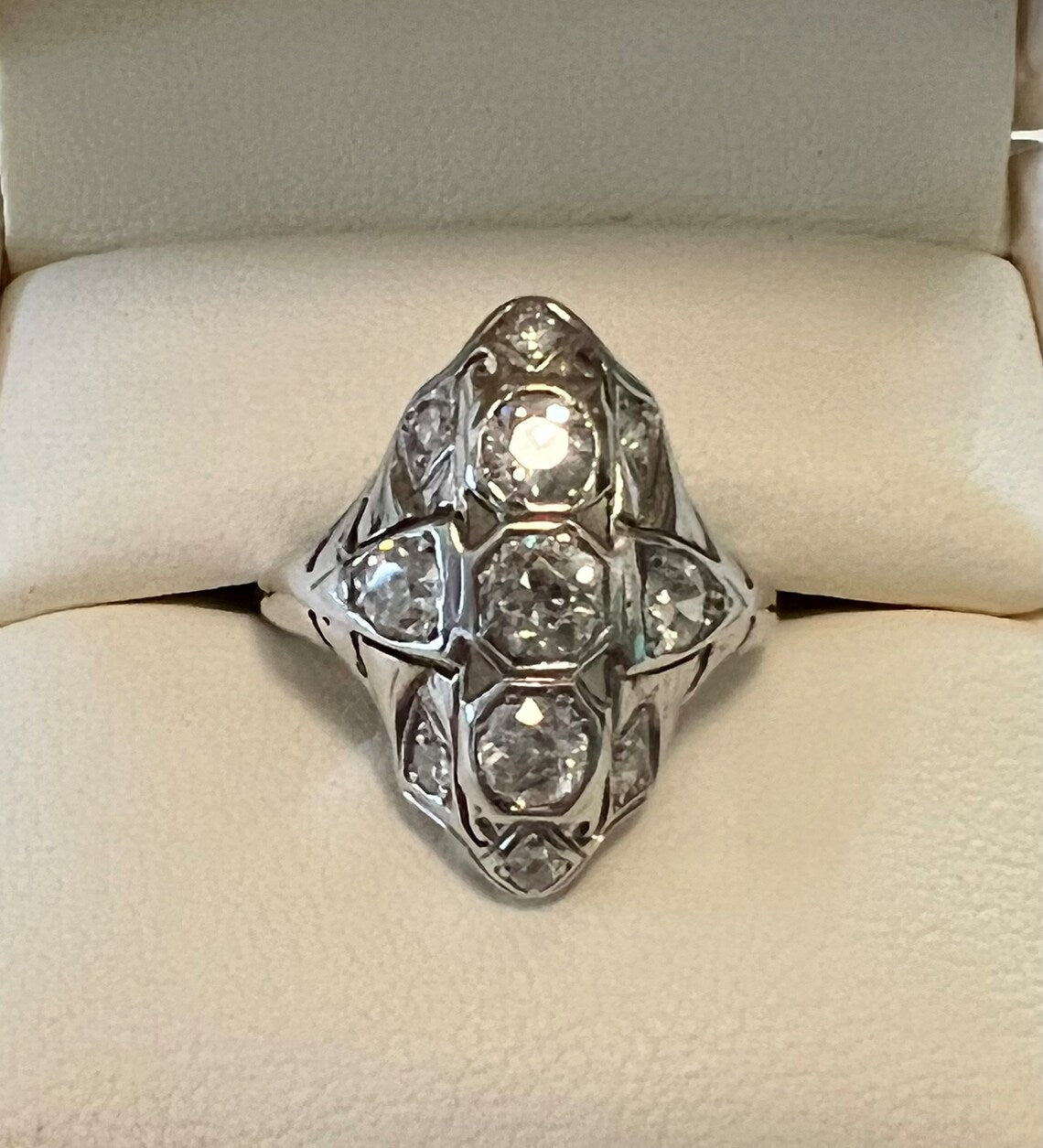 SOLD! Antique Estate Vintage Edwardian 14K White Gold 1.38CTS of Diamonds Ring