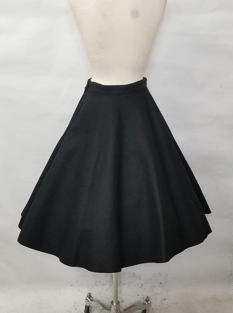 1950's Vintage Dead Stock Full Circle Wool Felt Skirt with Floral Appliques