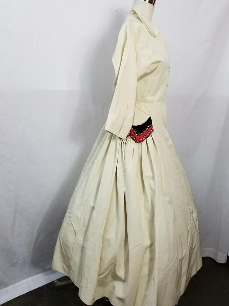 Gorgeous 1950's Hostess Dress Full Circle Skirt Velvet Trim Glamorous